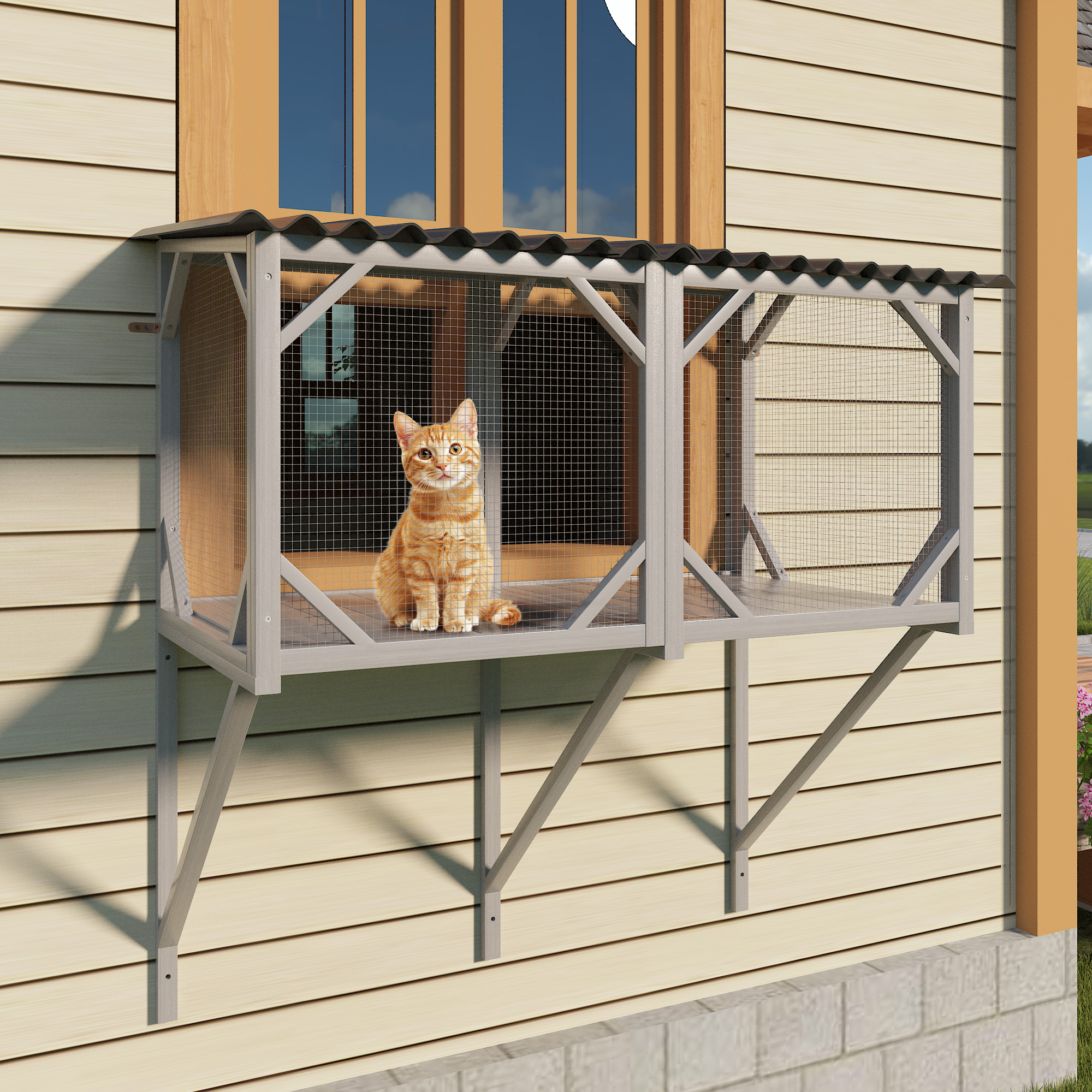 Cat Catio, Cat Window Perch For Large Indoor Cats - For Sunbathing, Napping & Overlooking, Wooden Cat Window Hammock For Safely Enjoying The Outdoor Sights Scents And Sounds