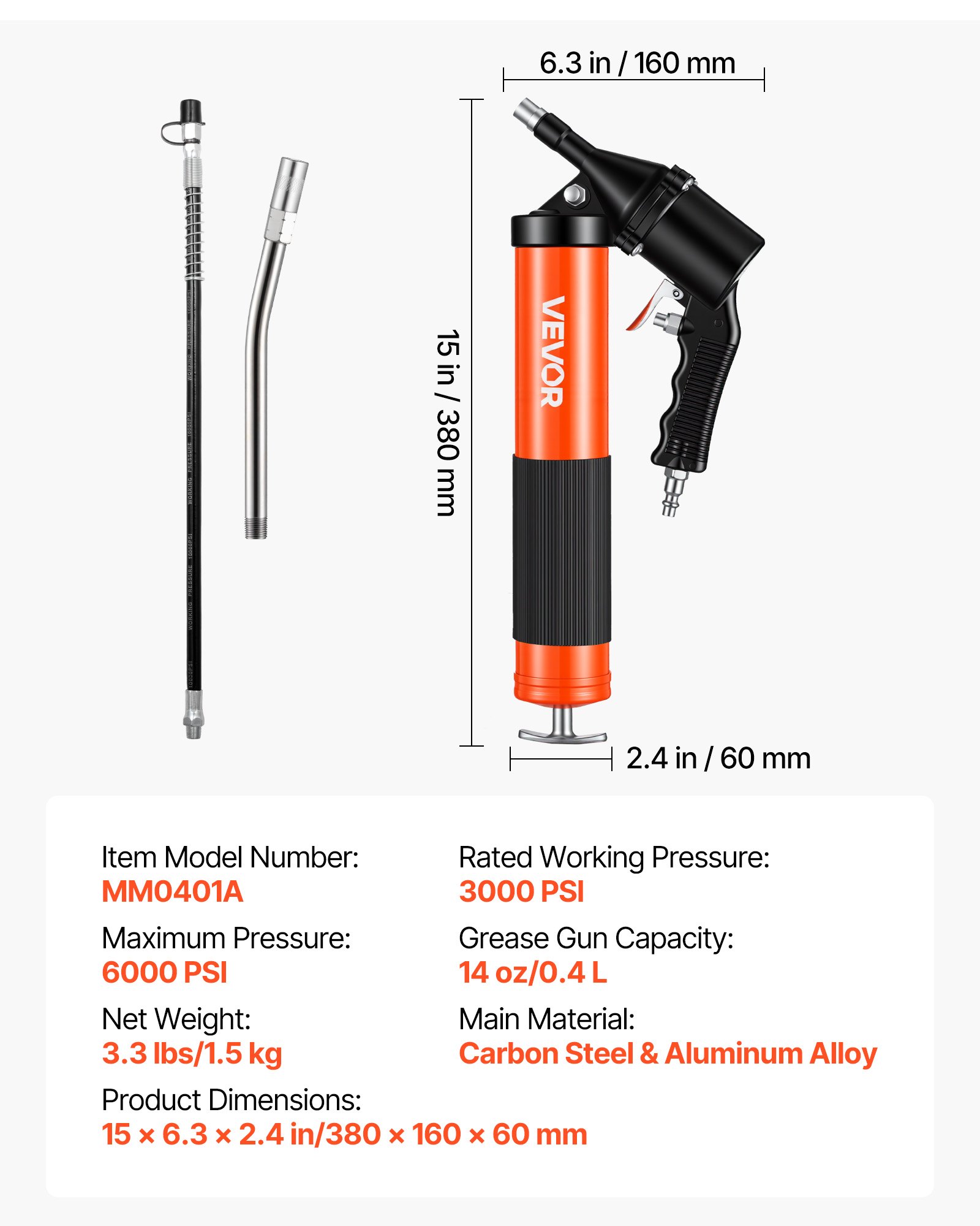 Grease Gun, Continuous Cycle Heavy Duty 6000 PSI High Pressu