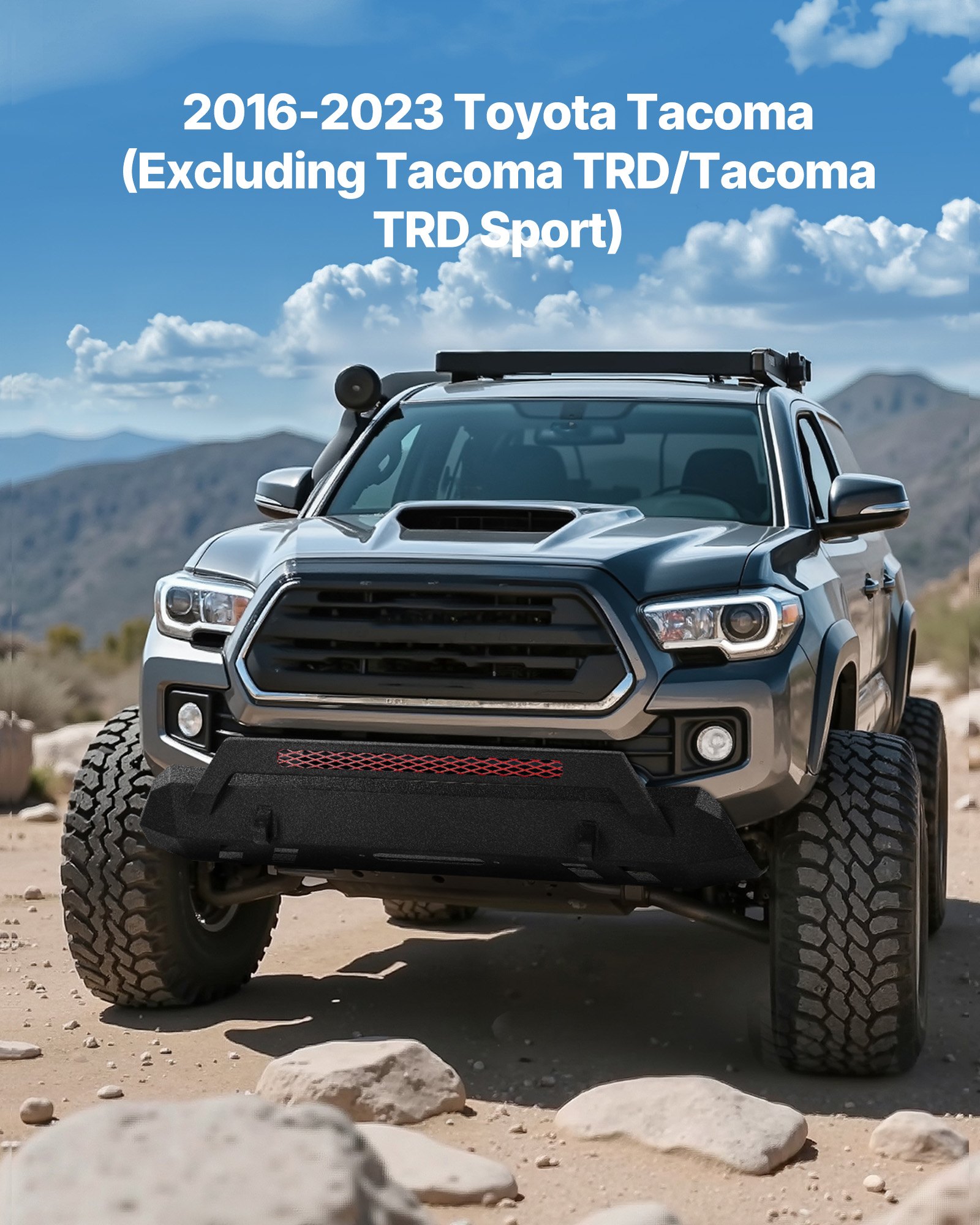 Front view of Vevor steel front bumper installed on 3rd gen Toyota Tacoma SR5