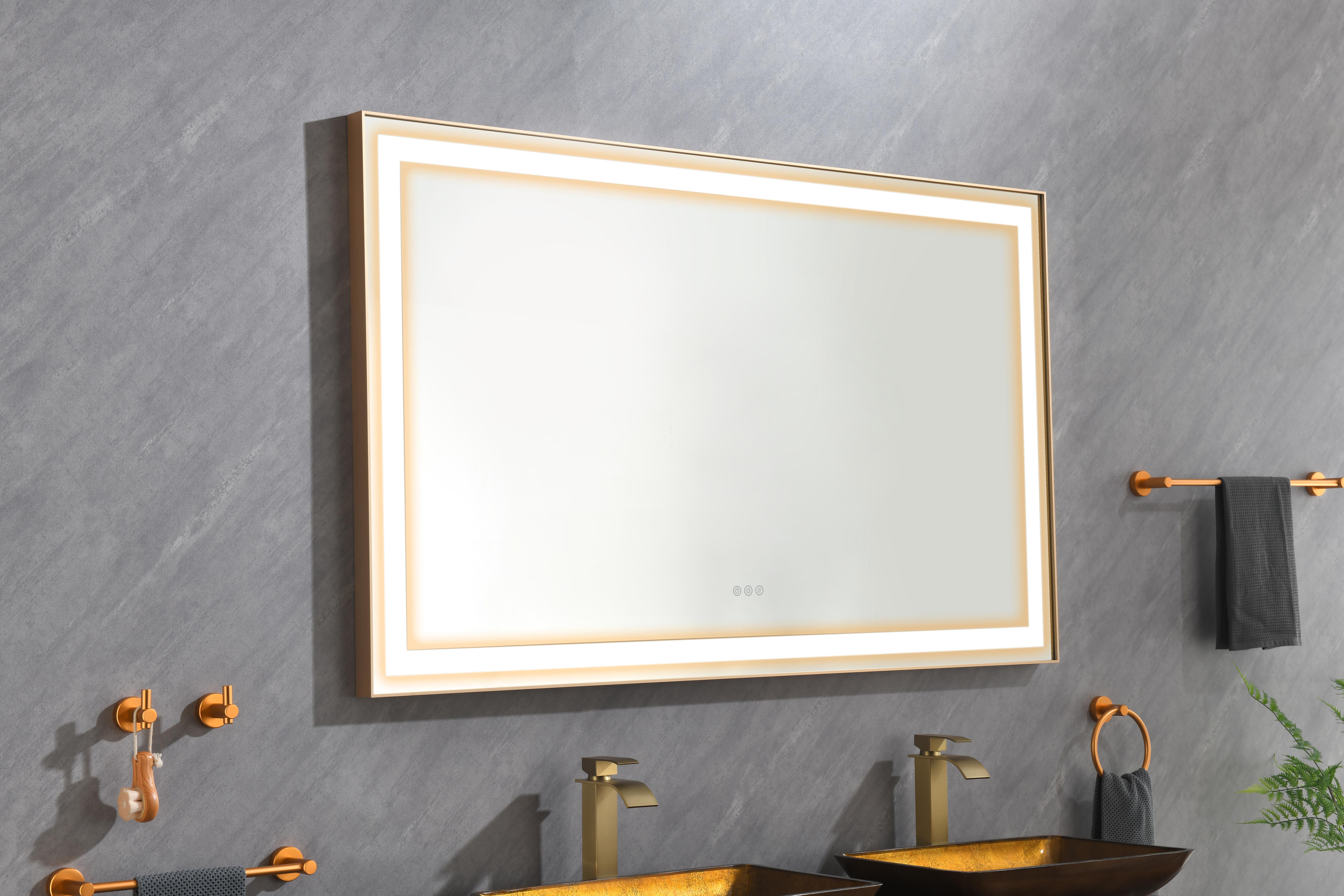 60 X 36 Inch LED Bathroom Mirror With Aluminum Frame, Wall Mounted Vanity Mirror, Anti-Fog, Memory, 3 Colors, Stepless Dimmable_voghion.com