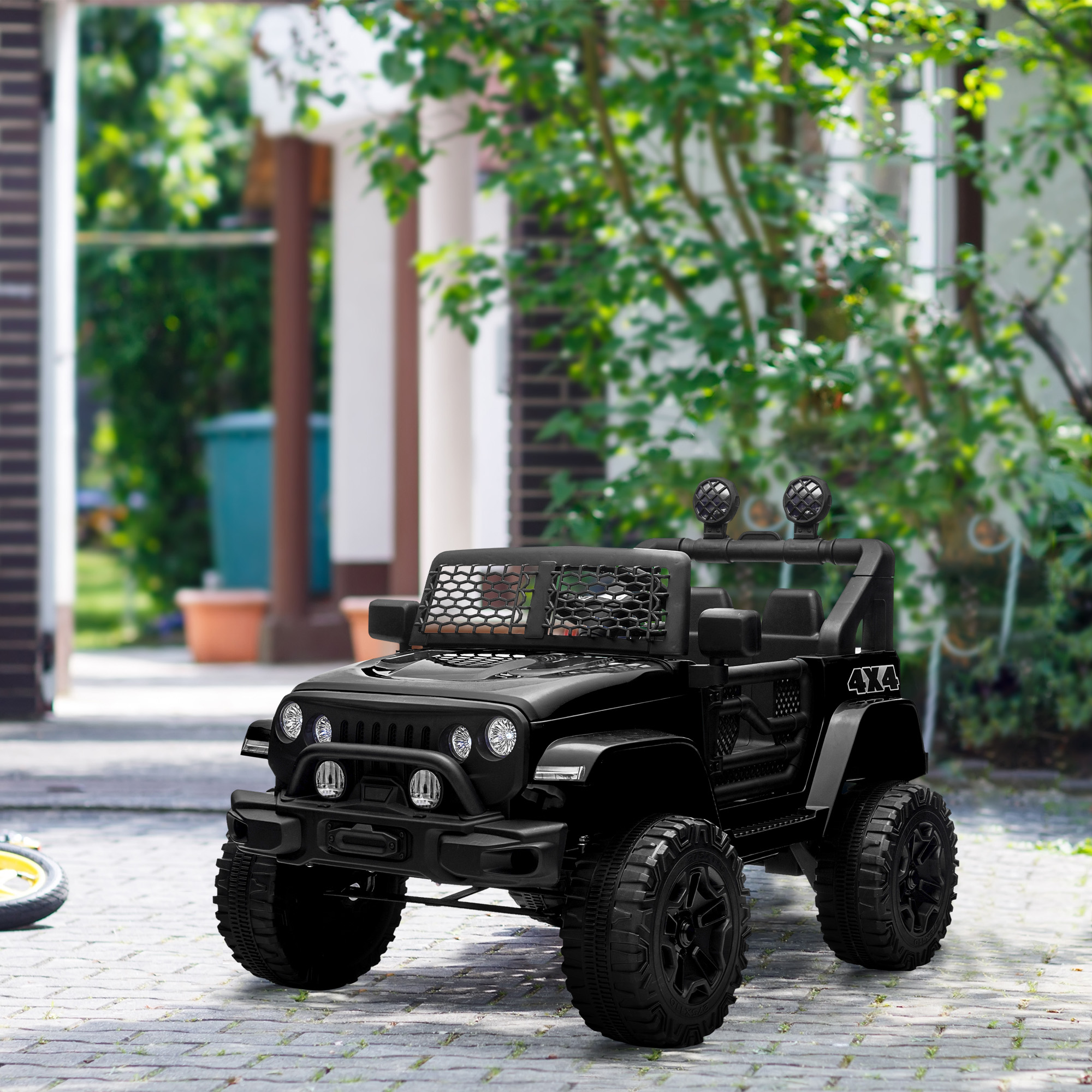 12V Kids Ride On Truck With Parent Remote Control, Electric Battery Powered Toy Car With Spring Suspension, Adjustable Speed, LED Lights And Horn, Black