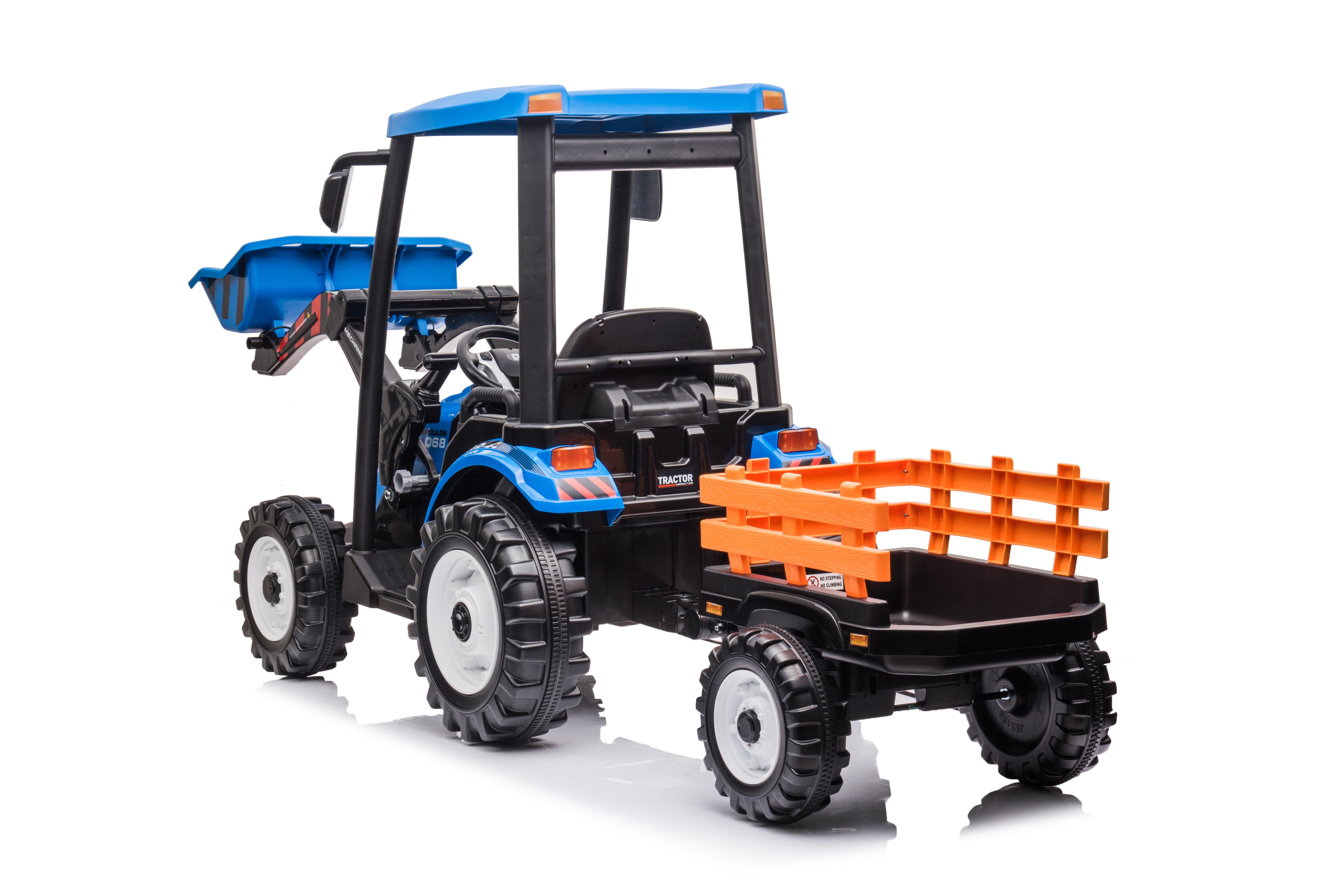 24V Kids Ride On Tractors With Parent Remote Control, Pedal Tractors With Working Loader And Backhoe Digger, Kids' Ride On Car Toys 24V Battery Powered Electric Vehicles With Trailer, Digger Blue