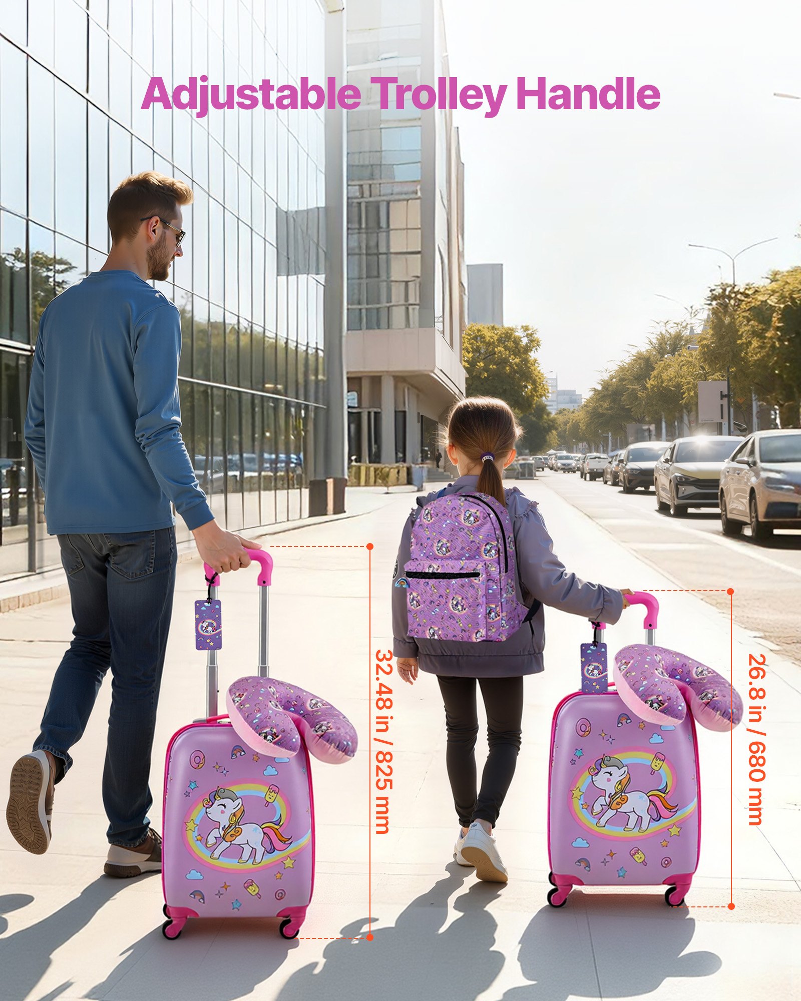 Kids Luggage Set, 5 Piece, 18 Inch Hardside Rolling Wheels Suitcase With Backpack & U-shape Pillow… image 5