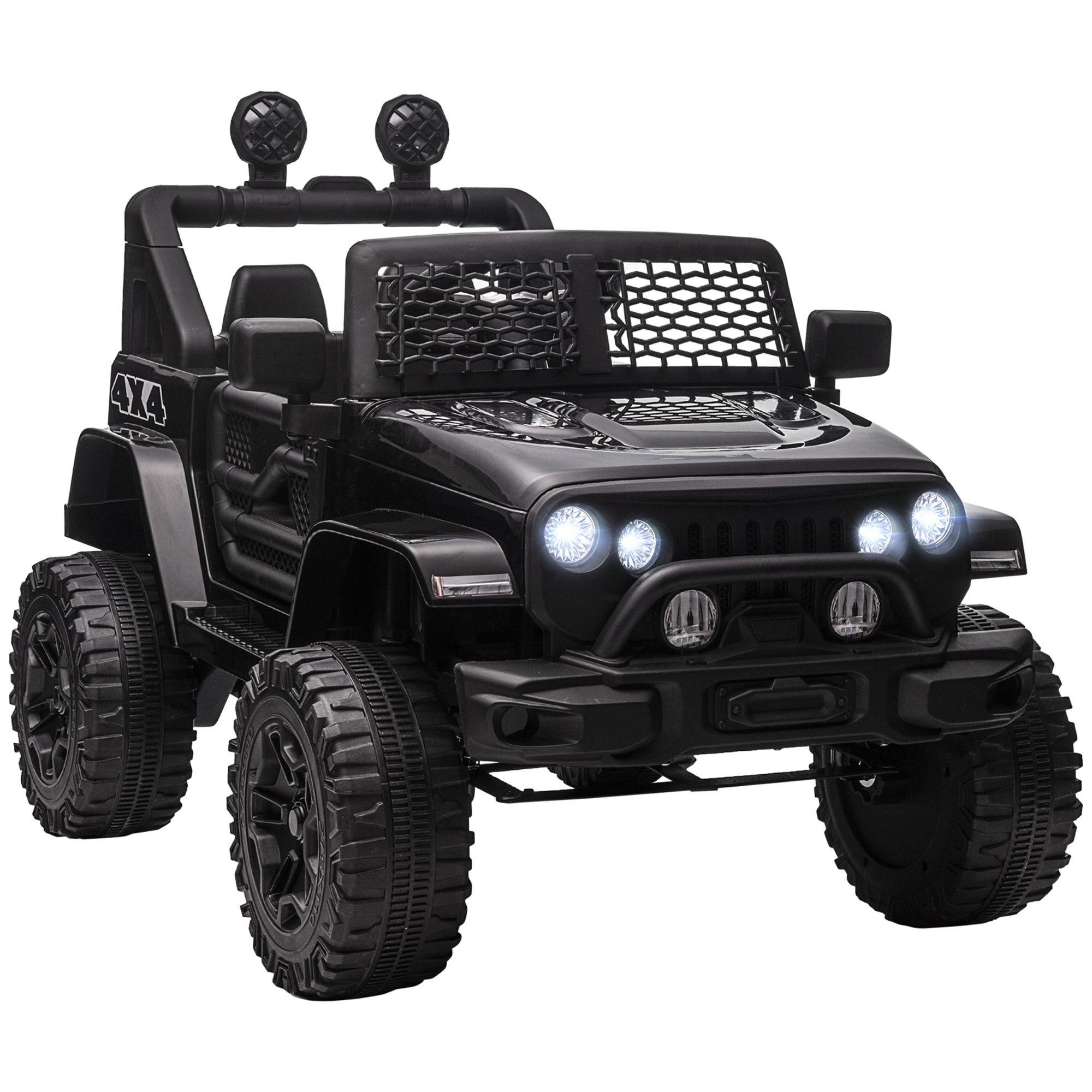 12V Kids Ride On Truck With Parent Remote Control, Electric Battery Powered Toy Car With Spring Suspension, Adjustable Speed, LED Lights And Horn, Black - Image 1