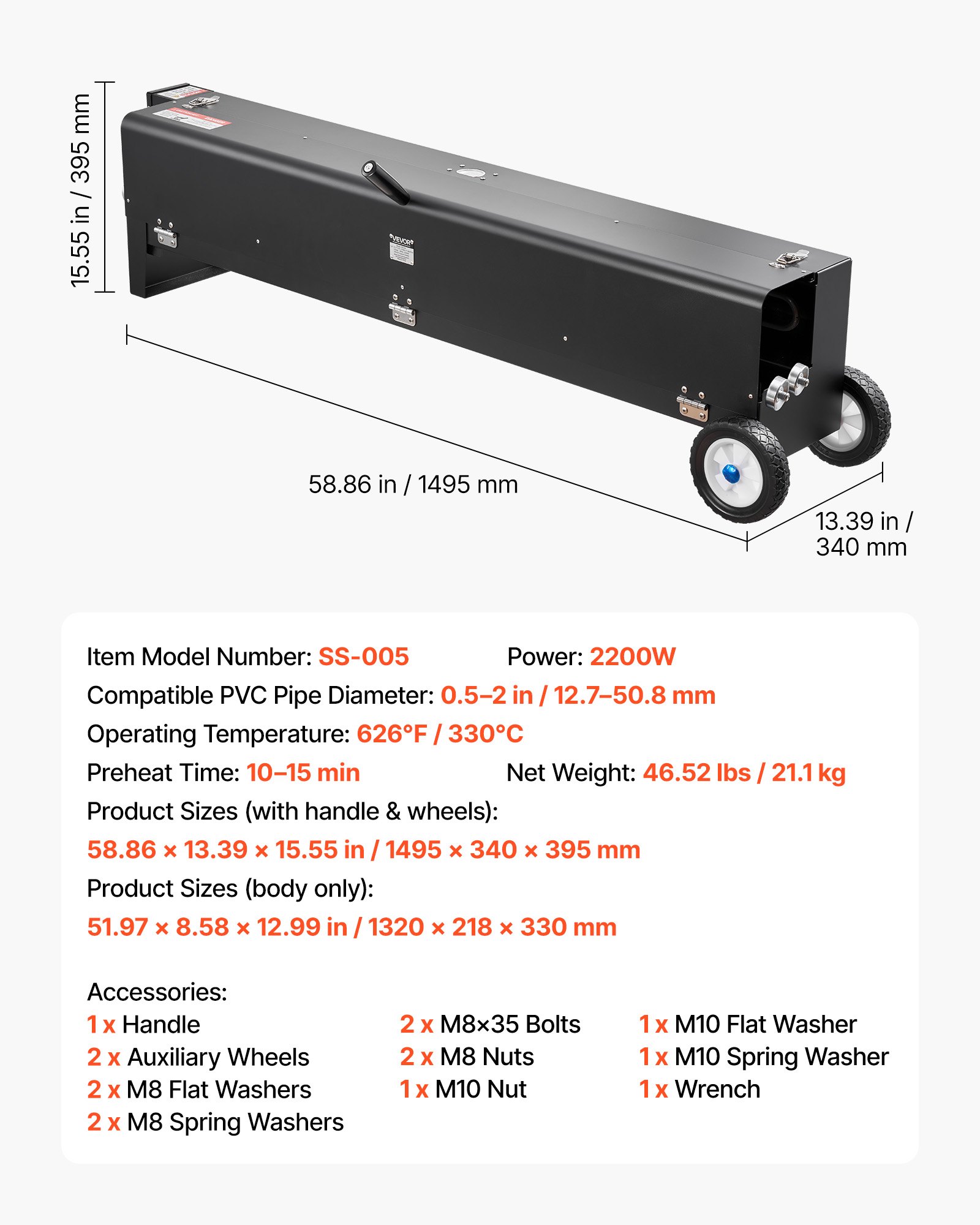 Electric PVC Conduit Heater, 1/2" To 4", 2200W Rapid And Even Heating, PVC Bender Heater Pipe Bending Tool With Carrying Handle, Easy To Use, For Construction Crews, DIY Enthusiasts, Workshop