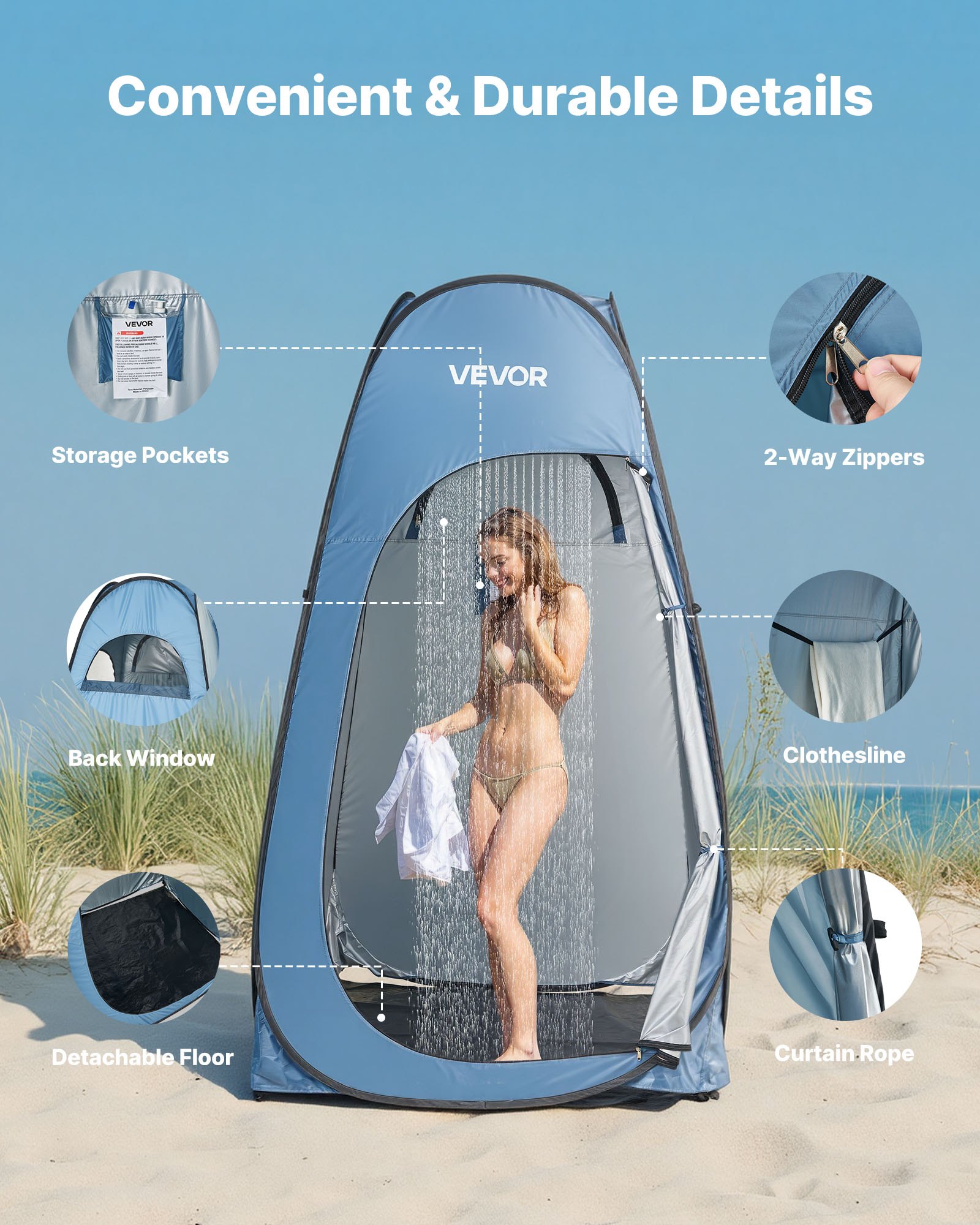 Pop Up Shower Tent, Instant Portable Privacy Tent Changing Room With Hanging Bag, Ground Stakes, Ropes, Carry Bag, 190T Polyester With Silver Coating, Quick Setup, For Camping, Beach, Fishing