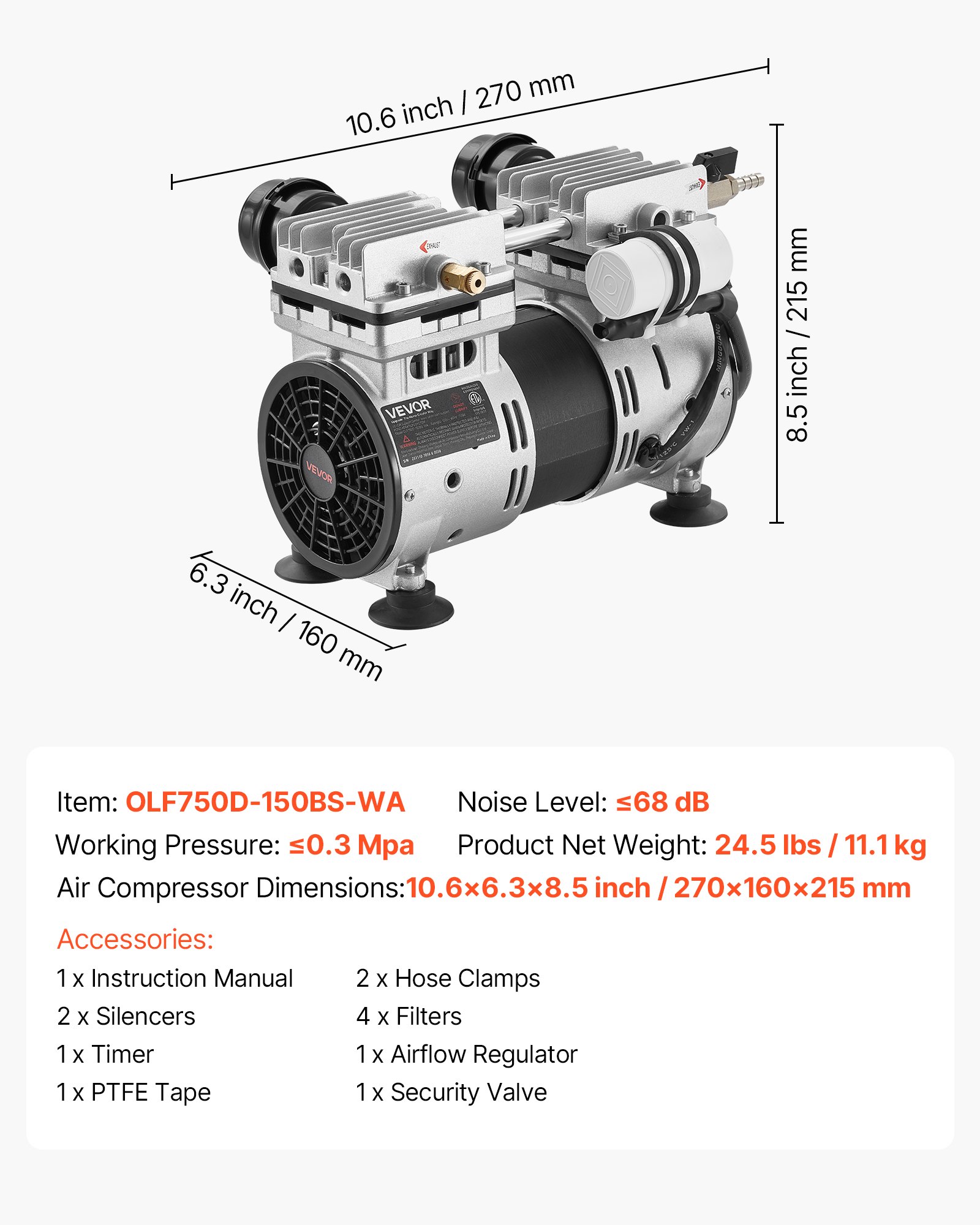 Pond Aerator, 6.7CFM 1 HP Air Compressor, Lake Aerator For Ponds Up To 3 Acres, Overheat Protection & Anti-Backflow Valve, 745W Powerful Motor, Pond Aeration Pump For Water Oxygen Circulation