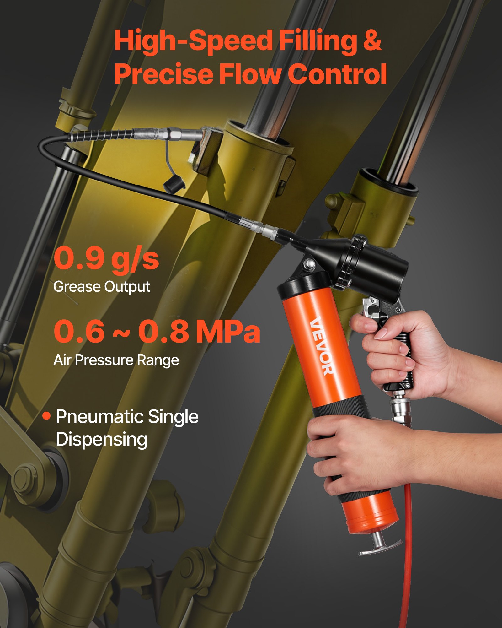 Grease Gun, Continuous Cycle Heavy Duty 6000 PSI High Pressure, Pistol Grip Grease Gun Kit With 14 Oz Capacity, Includes 18-Inch Flex Hose, 1 Extension Rigid Pipe, 2 Flat Nozzles For Automotive