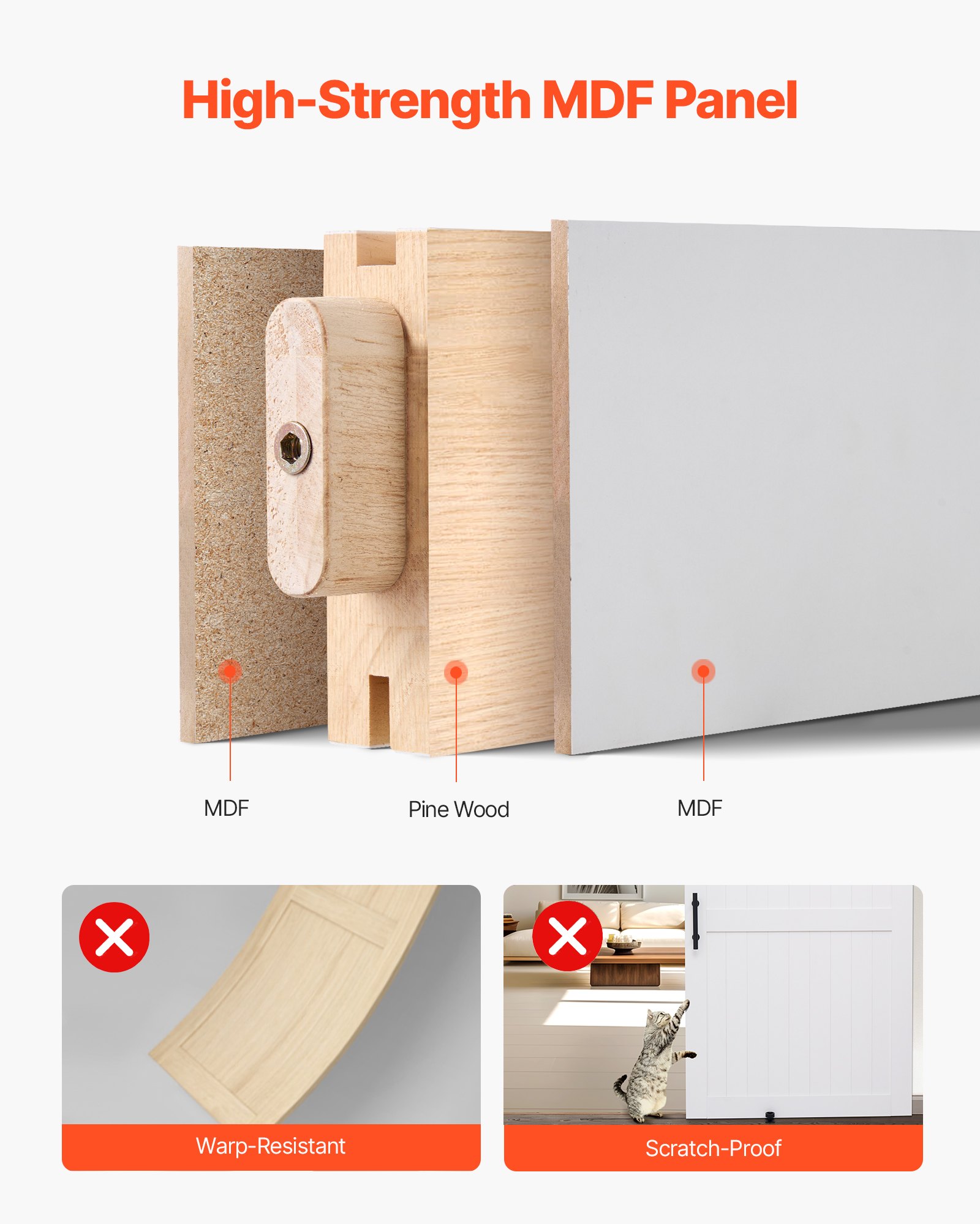 Sliding Barn Door, 48 X 84 Inch, High-Strength MDF Panel, Barn Door With Hardware Kit, Water-Proof PVC Surface, Easy To Install, H-Frame, Smoothly And Quietly Sliding For Living Room, Bathroom