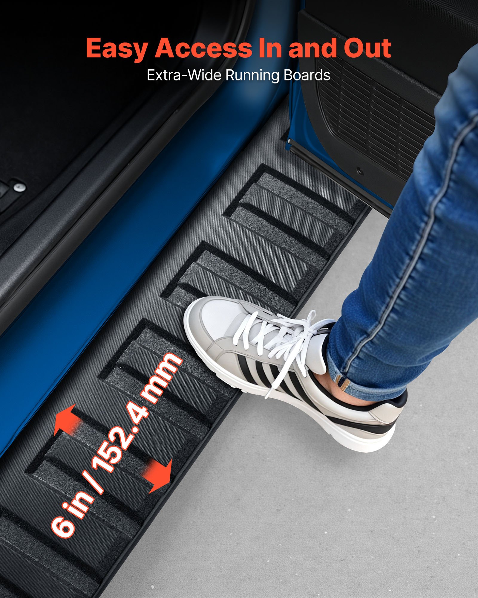Full-length 6-inch Vevor side step spanning front and rear doors on RAM 2500 Crew Cab