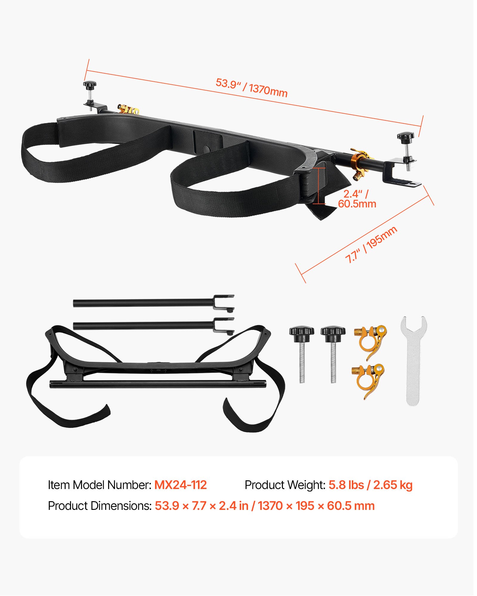 Golf Cart Bag Holder, 53.9 X 7.7 X 2.4 Inch, Compatible With Most 2+2 Golf Cart Rear Seat With 1.2-Inch Square Tubes, Adjustable Rear Seat Carts Club Holder With Strap, No Drilling Required