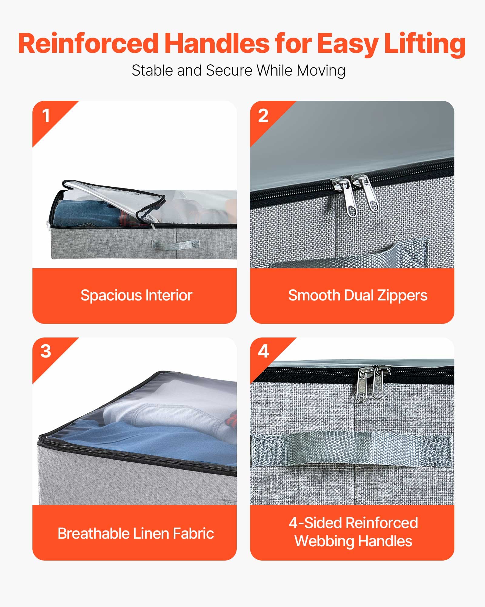 Under Bed Storage With Clear Lids, 33.5 X 16.9 X 4.7 Inch, 45L Large Underbed Clothes Storage Containers, Low Profile Under Bed Drawer Shoe Organizer Bins Box For Blanket Shoe Bedroom, 2 Pack