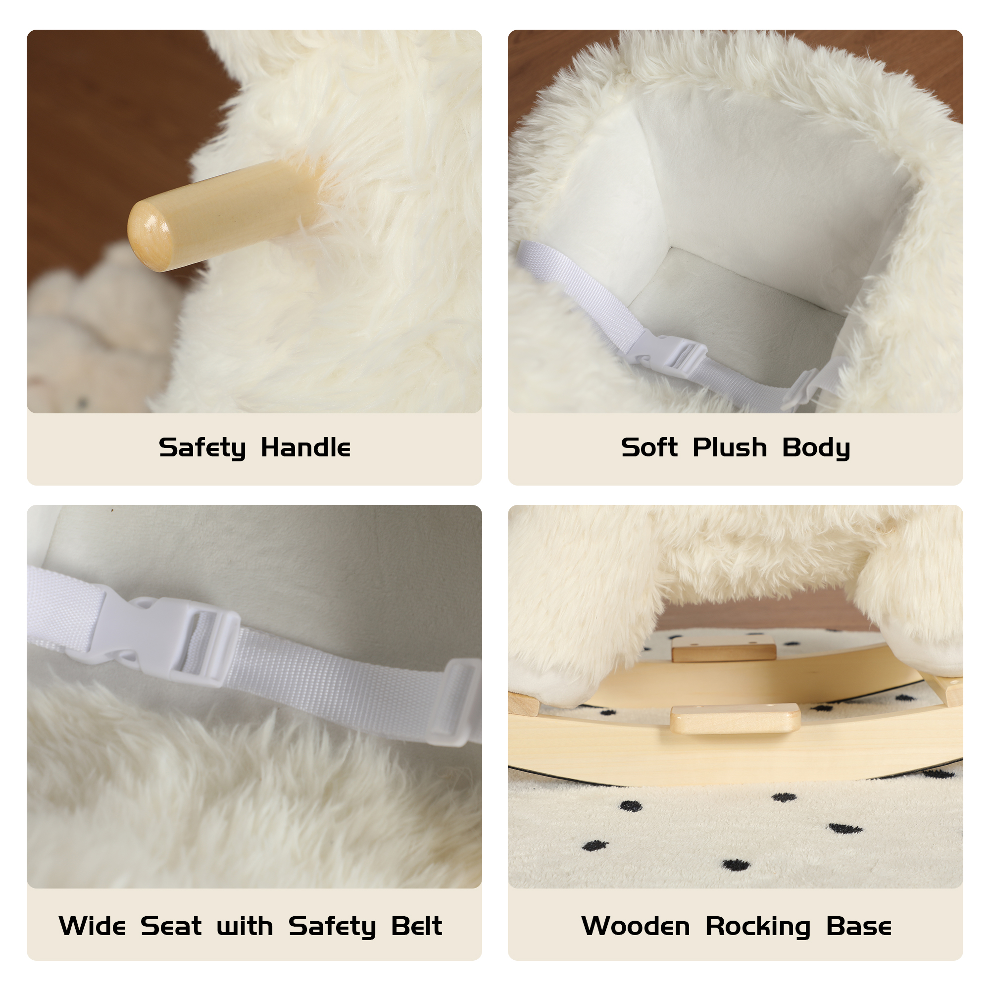 Kids Ride-On Rocking Horse Toy With Lullaby Song,Alpaca Rocking Toy With Hand Puppets And Safety Belt For Children 1-3 Years,Soft Plush Fabric,White,CPC Certified