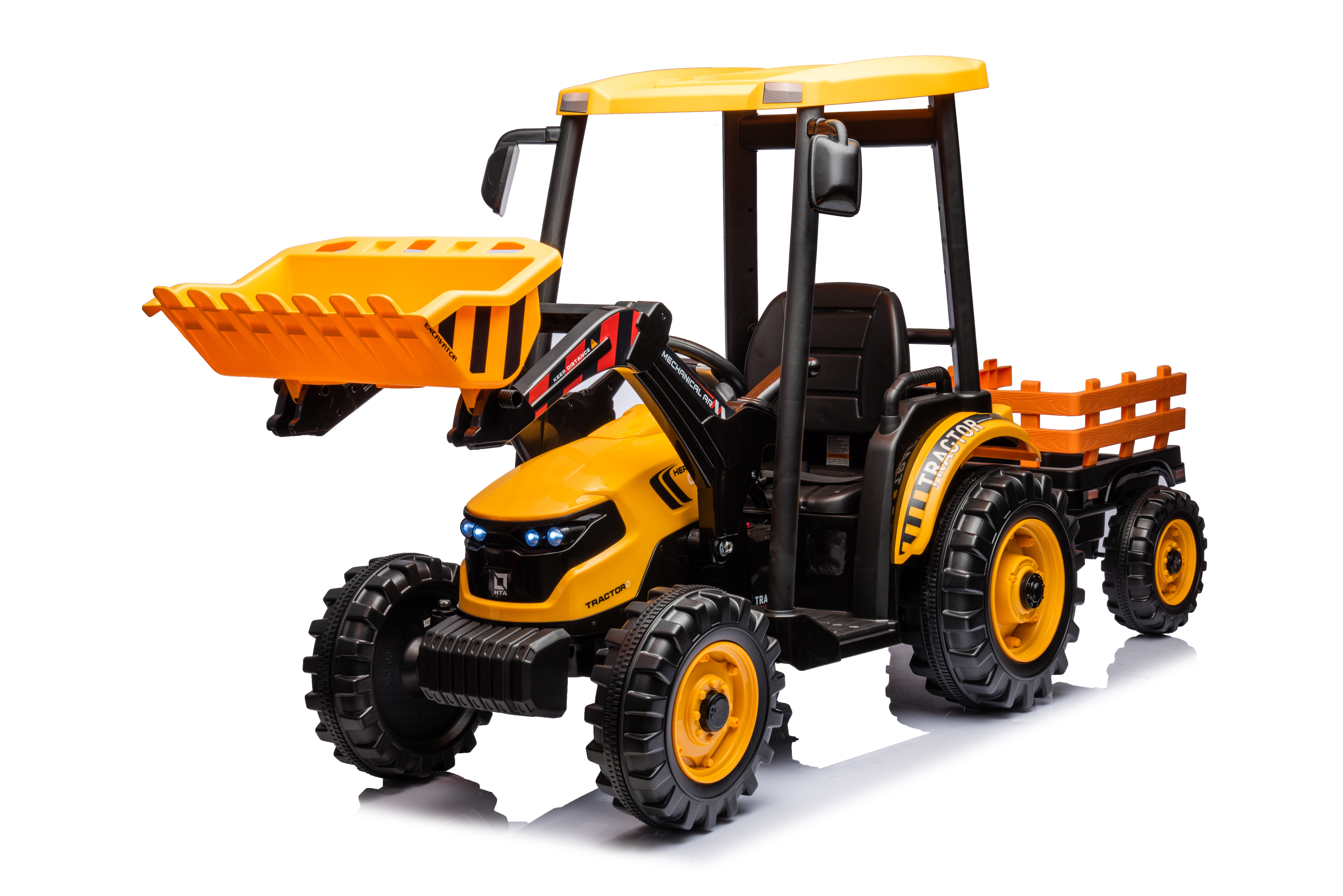 24V Kids Ride On Tractors With Parent Remote Control, Pedal Tractors With Working Loader And Backhoe Digger, Kids' Ride On Car Toys 24V Battery Powered Electric Vehicles With Trailer, Digger Yellow
