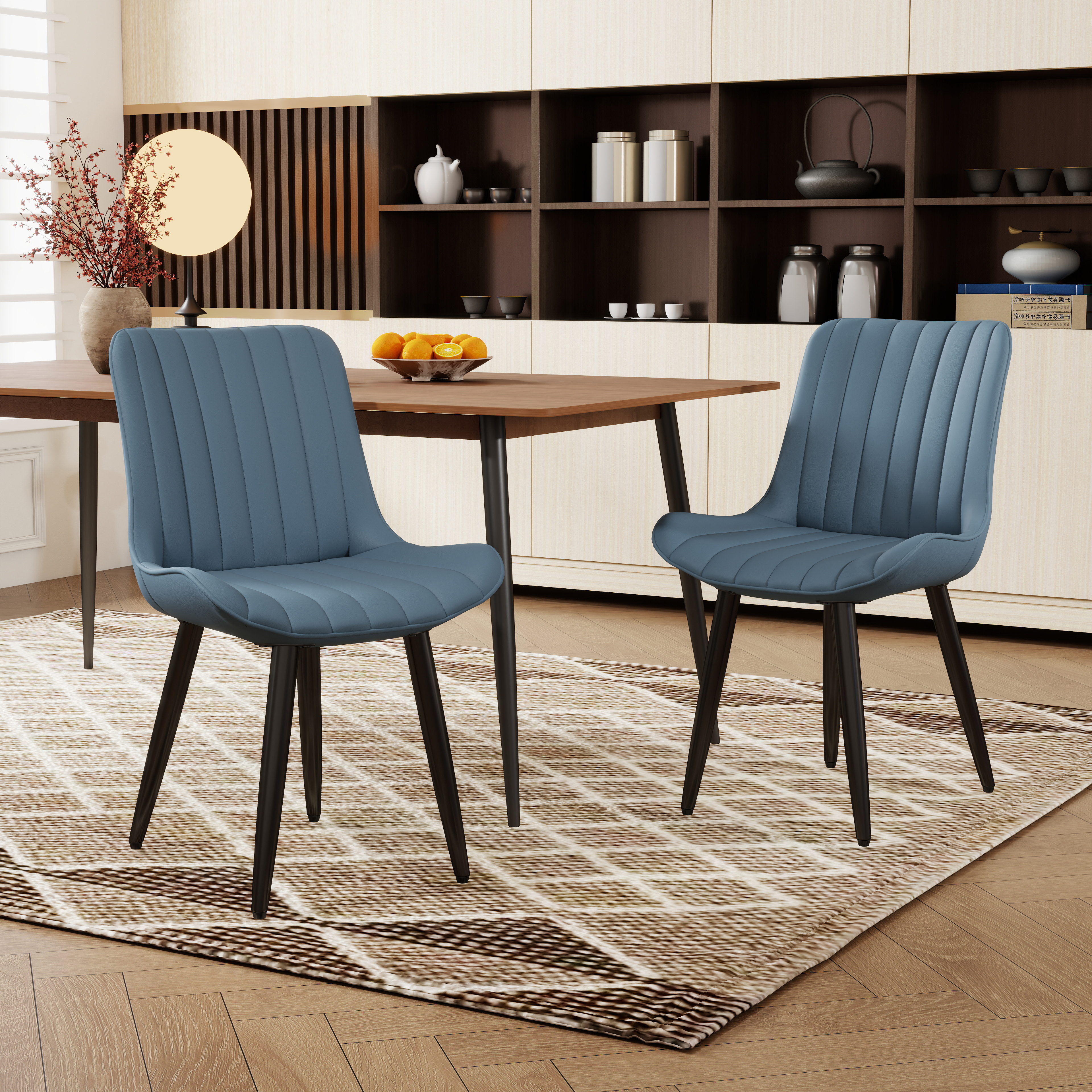 Set Of 2 Modern PU Leather Dining Chairs With Thick Cushions & Metal Legs, Armless Faux Leather Side Chairs For Kitchen, Dining Room