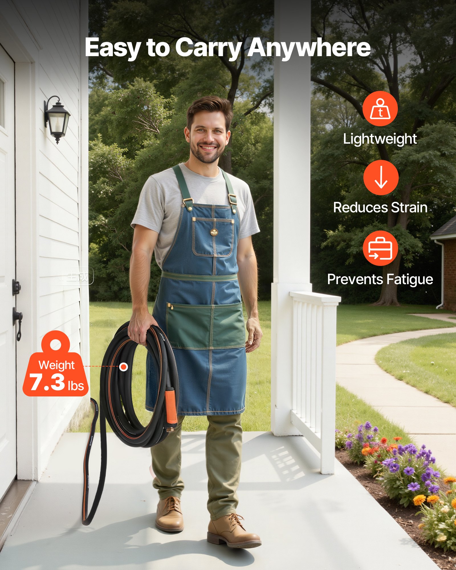 Garden Hose, 50 Ft 5/8" Heavy Duty 4-Layer Rubber Water Hose, 150PSI Working & 600PSI Burst, Flexible & Non-kink Outdoor Waterhose With 3/4" Fitting, Lightweight Hoses For Gardening Cleaning