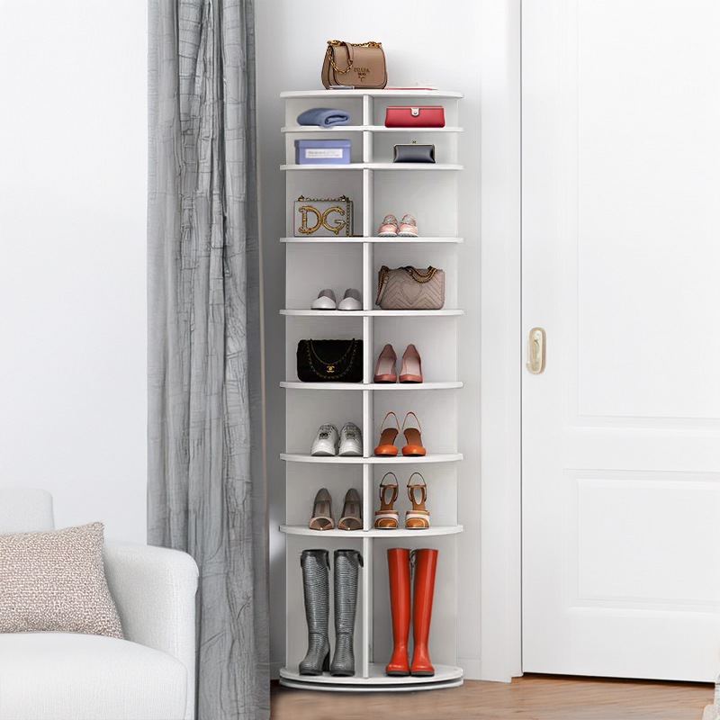 8 Tier Rotating Shoe Rack Tower, Spinning Shoe Display, Shoe Organizer,360 Shoe Rack Storage Round Carousel, Vertical Handbag Rotate Shoes Closet Organization WHITE - Image 1