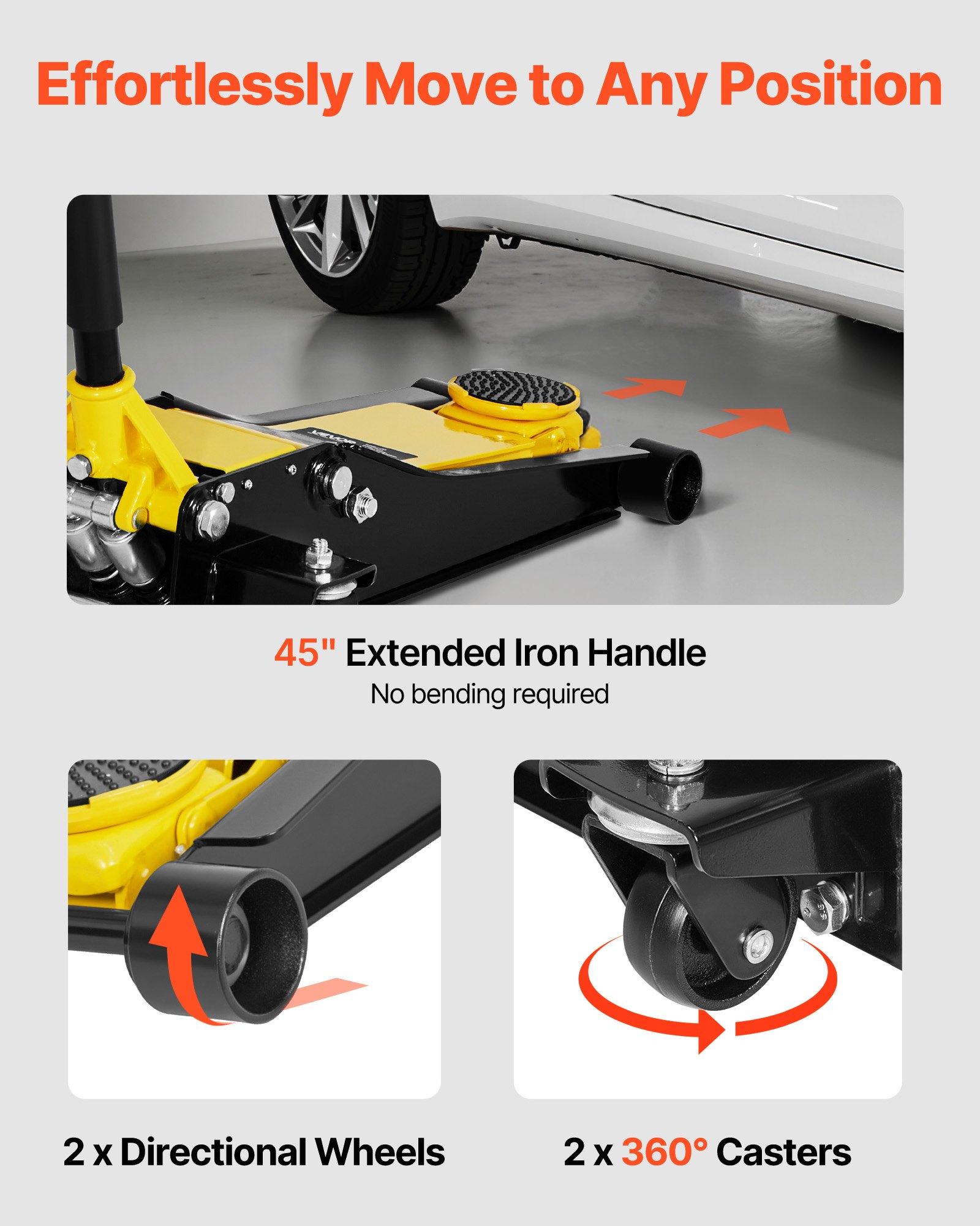 Low Profile Floor Jack, 2 Ton (4400 Lbs) Capacity, Steel Racing Floor Jack With Dual Pistons Quick Lift Pump, Hydraulic Trolley Car Lift For Sports Cars, Sedans, Lifting Range 2.95-19.9 Inches