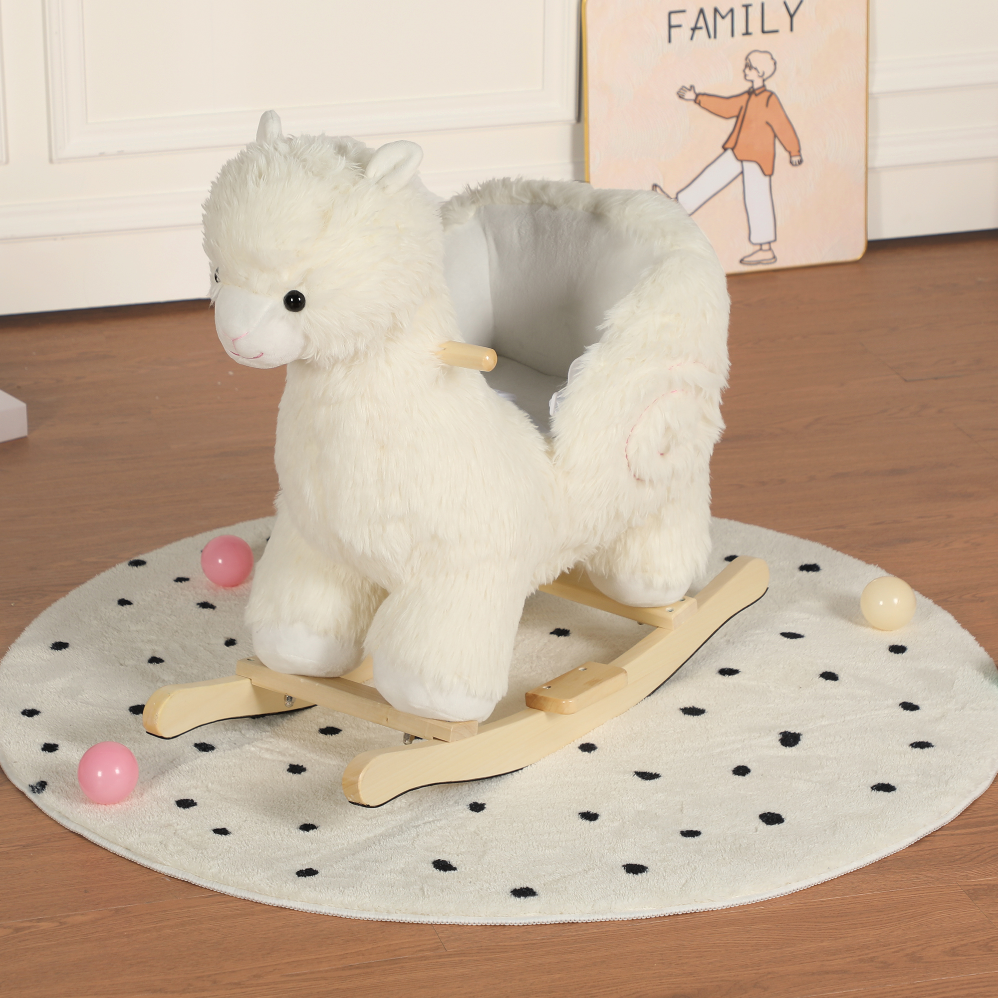 Kids Ride-On Rocking Horse Toy With Lullaby Song,Alpaca Rocking Toy With Hand Puppets And Safety Belt For Children 1-3 Years,Soft Plush Fabric,White,CPC Certified - Image 1