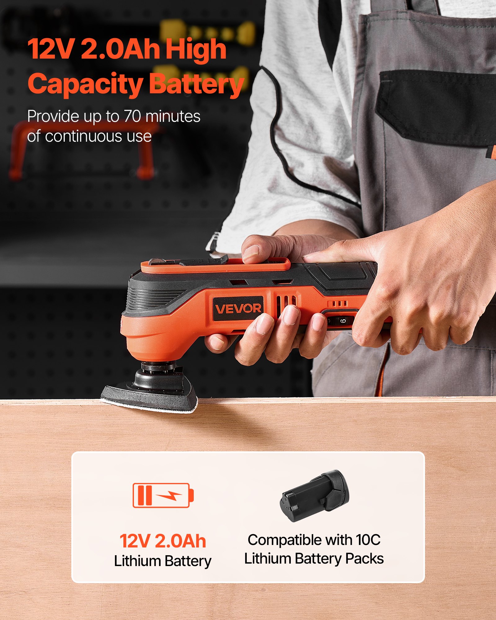 Cordless Oscillating Tool, 12V Multitool Oscillating Saw Tool With 6 Variable Speeds 6000 - 17500 OPM, 3.2° Oscillation Angle, 2.0Ah Battery Pack & Charger, 8PCS Saw Accessories & LED Work Light_voghion.com