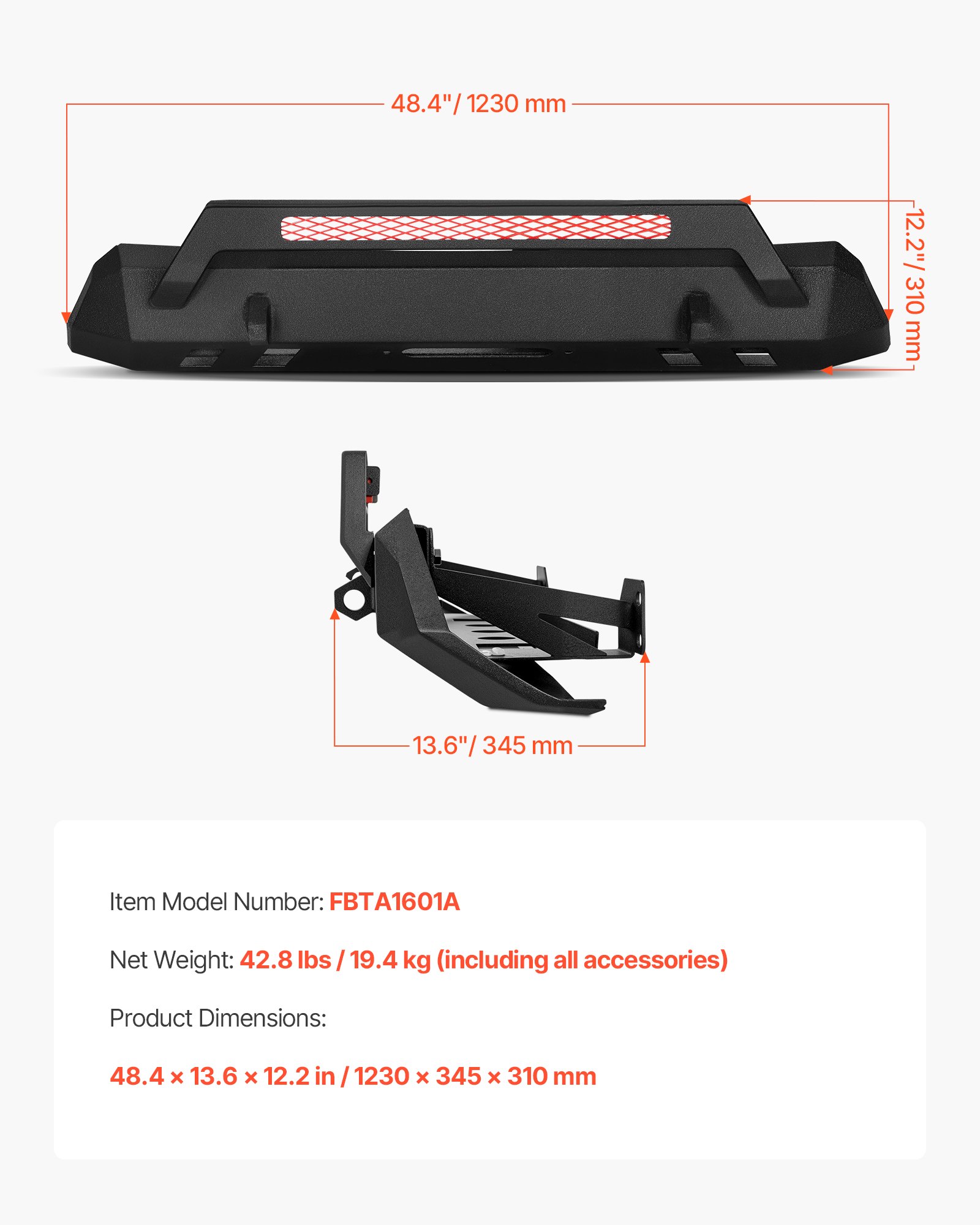 Front Bumper Compatible With 2016-2023 Toyota Tacoma Excluding Tacoma TRD Tacoma TRD Sport