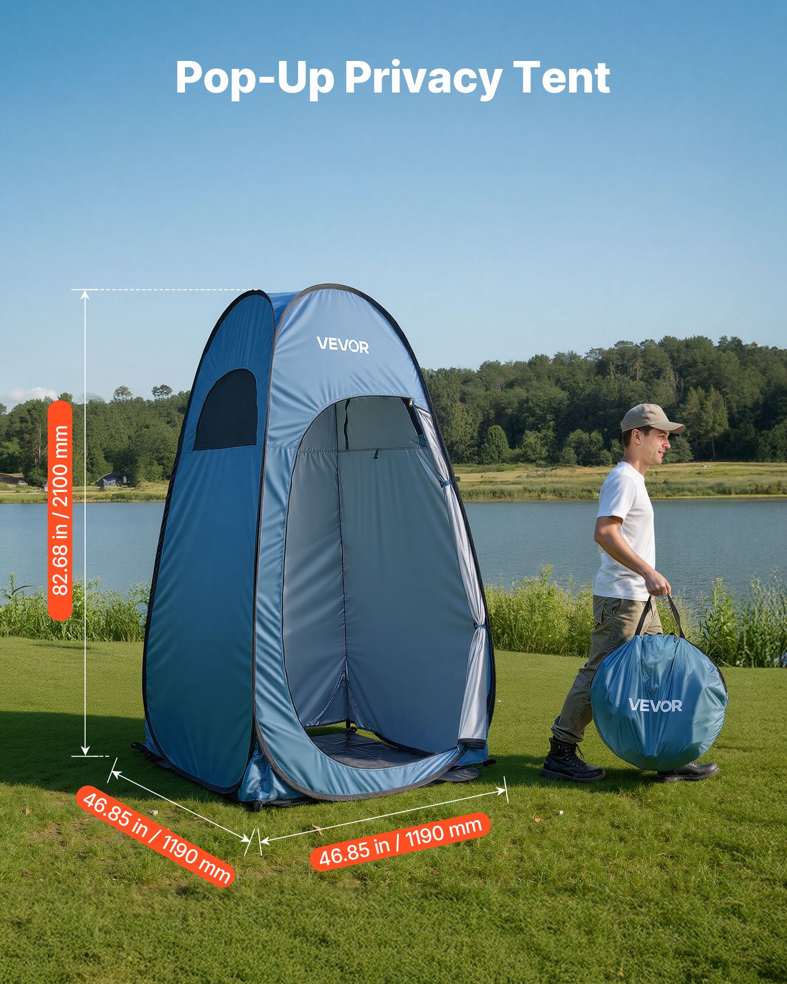 Pop Up Shower Tent, Instant Portable Privacy Tent Changing Room With Ground Stakes, Ropes, And Carry Bag, 190T Polyester With Silver Coating, Quick Setup, For Camping, Beach, Fishing, Blue