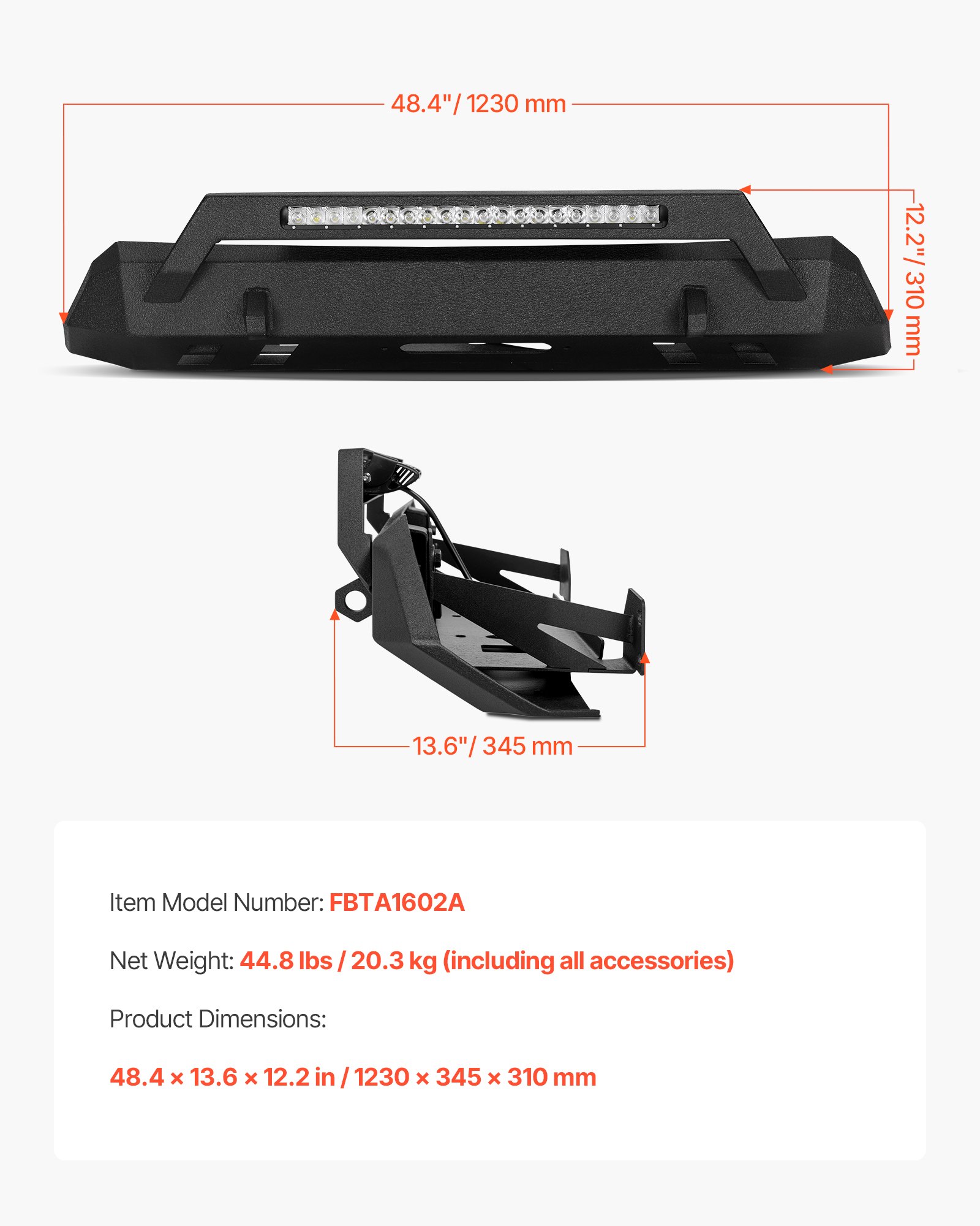 Front Bumper Compatible With 2016-2023 Toyota Tacoma Excluding Tacoma TRD Tacoma TRD Sport Pickup Truck Bumper With LED Light Bar