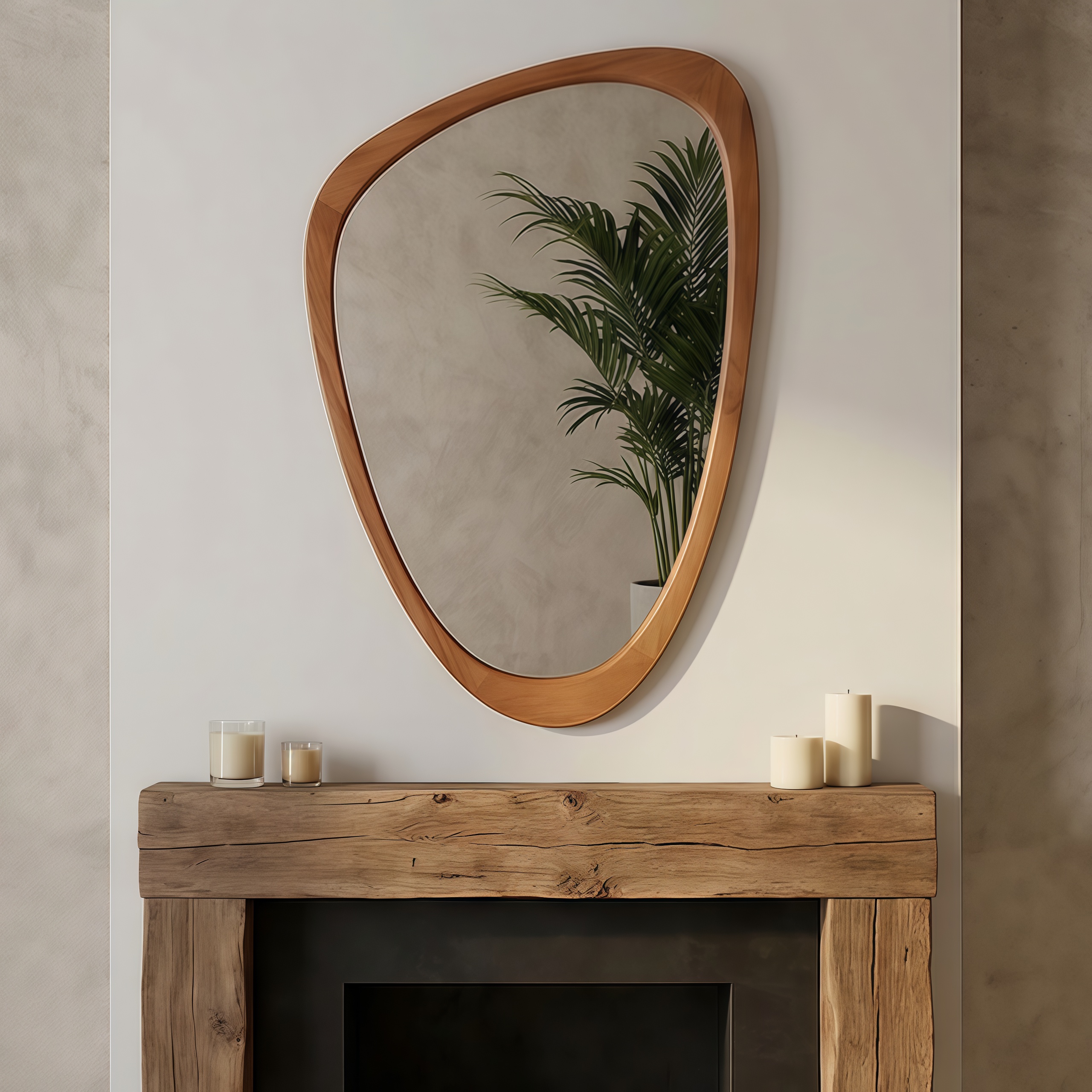 Yellowish Brown 24x36 Irregular Solid Wood Frame Decorative Mirror,For Bedroom, Bathroom, Living Room, Entryway