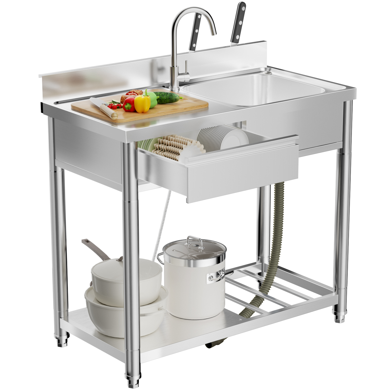 304 Stainless Steel Outdoor Utility Sink with Workbench β photo 5