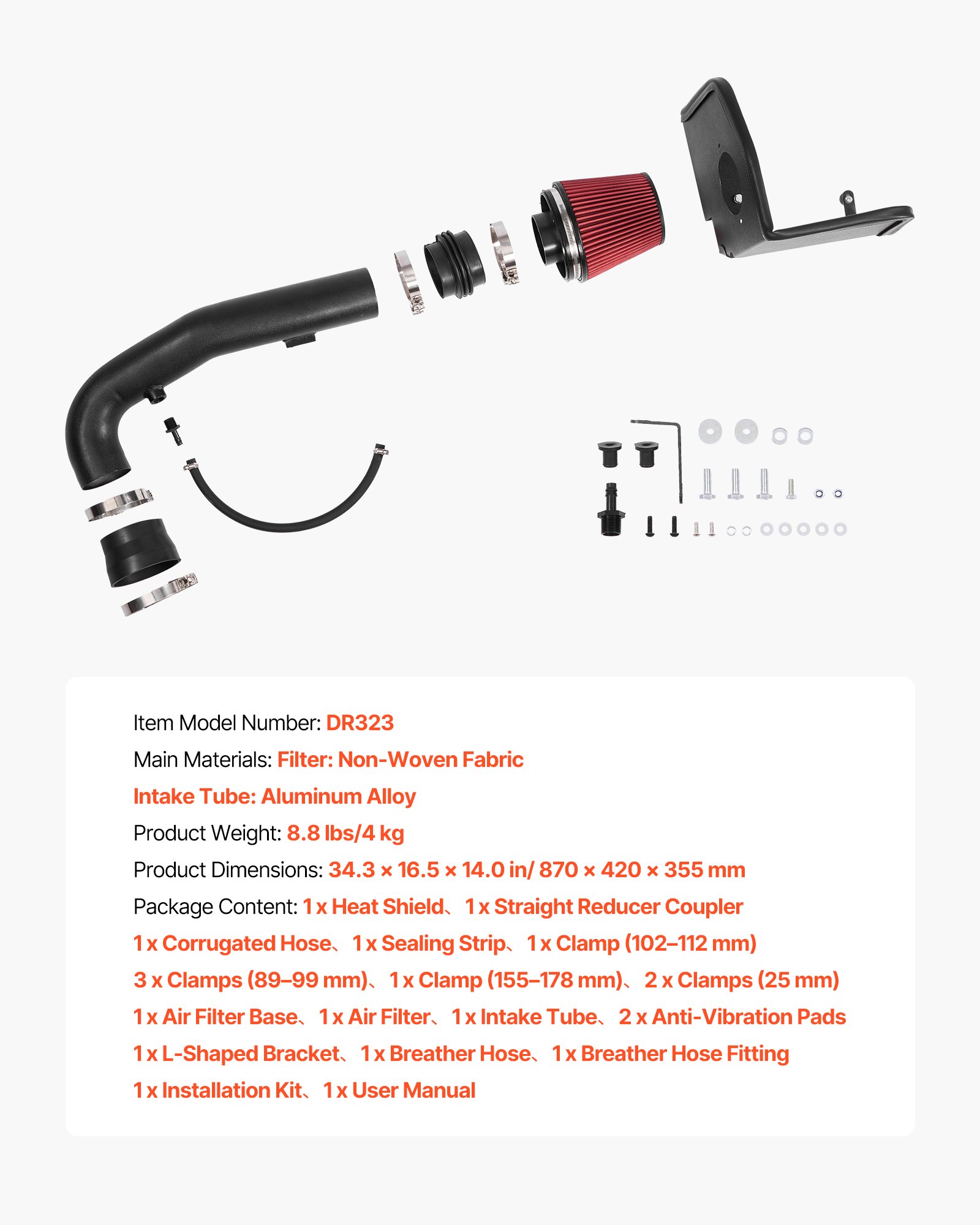 Cold Air Intake, 3.5 Inch Cold Air Intake System + Heat Shield Compatible With 2009-2013 Chevy Silverado/GMC Sierra 1500 4.8L/5.3L/6.2L, High Flow Filter Kit Improve Horsepower/Throttle Response