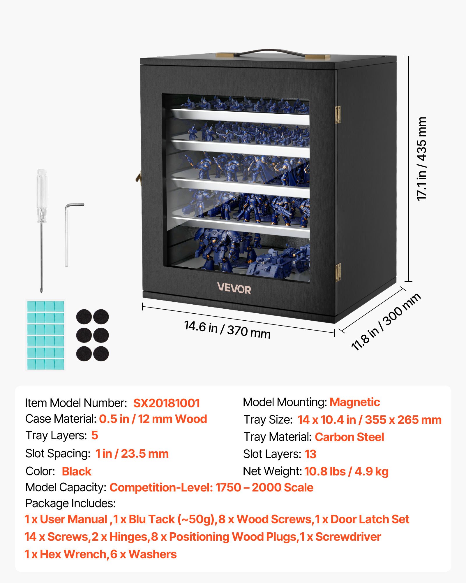 Miniatures Storage Case, Warhammer Fits For 1750-2000 Scale Models, Wooden Miniatures Display Holder With 5 Tray & 13 Slots, Miniature Transport Case For Collectibles (Minis Not Included)