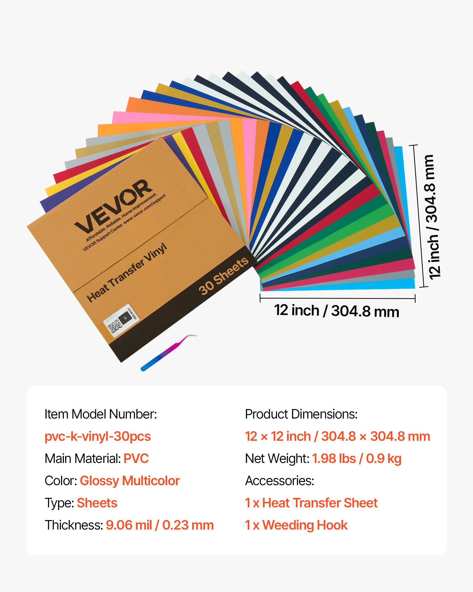 Heat Transfer Vinyl, 30 Pack, 12 X 12 In, Assorted Colors HTV Iron On Vinyl Bundle, Easy To Cut And Weed, With Accessories, Compatible With Cutting Machines, For Various Materials, T-shirts