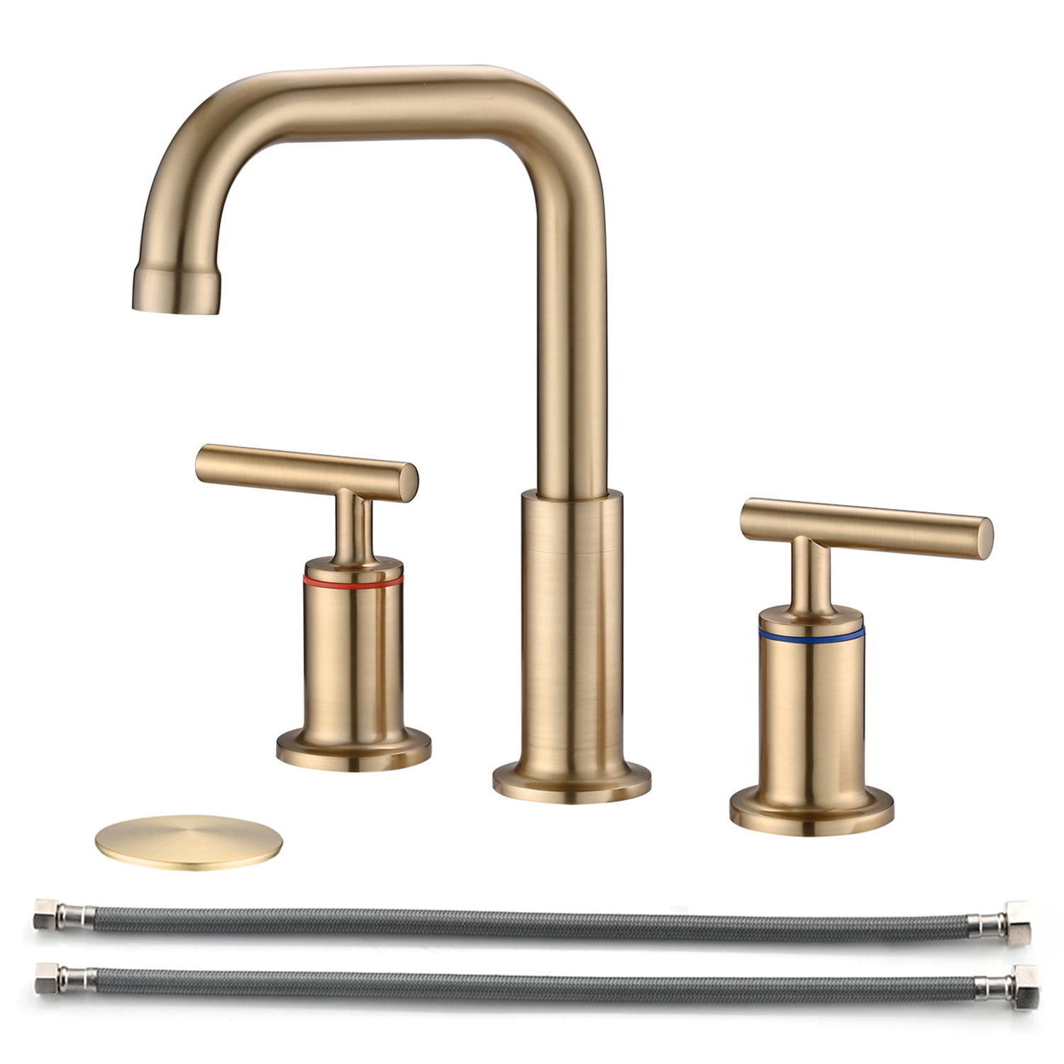 8 In. Widespread Double Handle Bathroom Faucet With Up Drain In Brushed Gold
