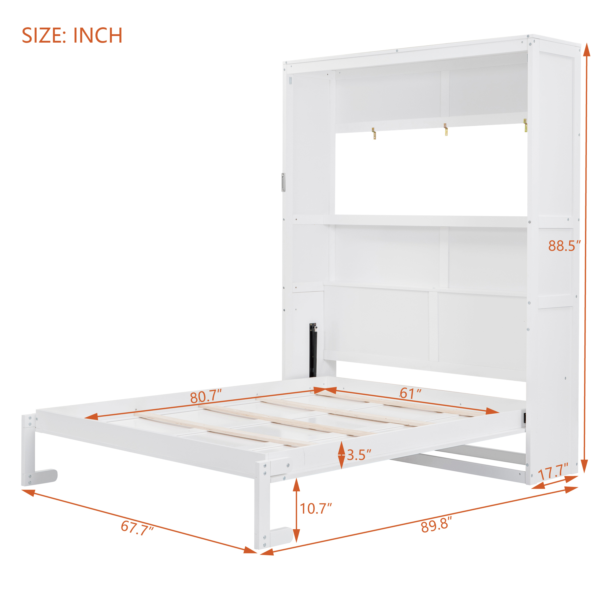 Queen Size Murphy Bed Wall Bed With Shelves,White_voghion.com