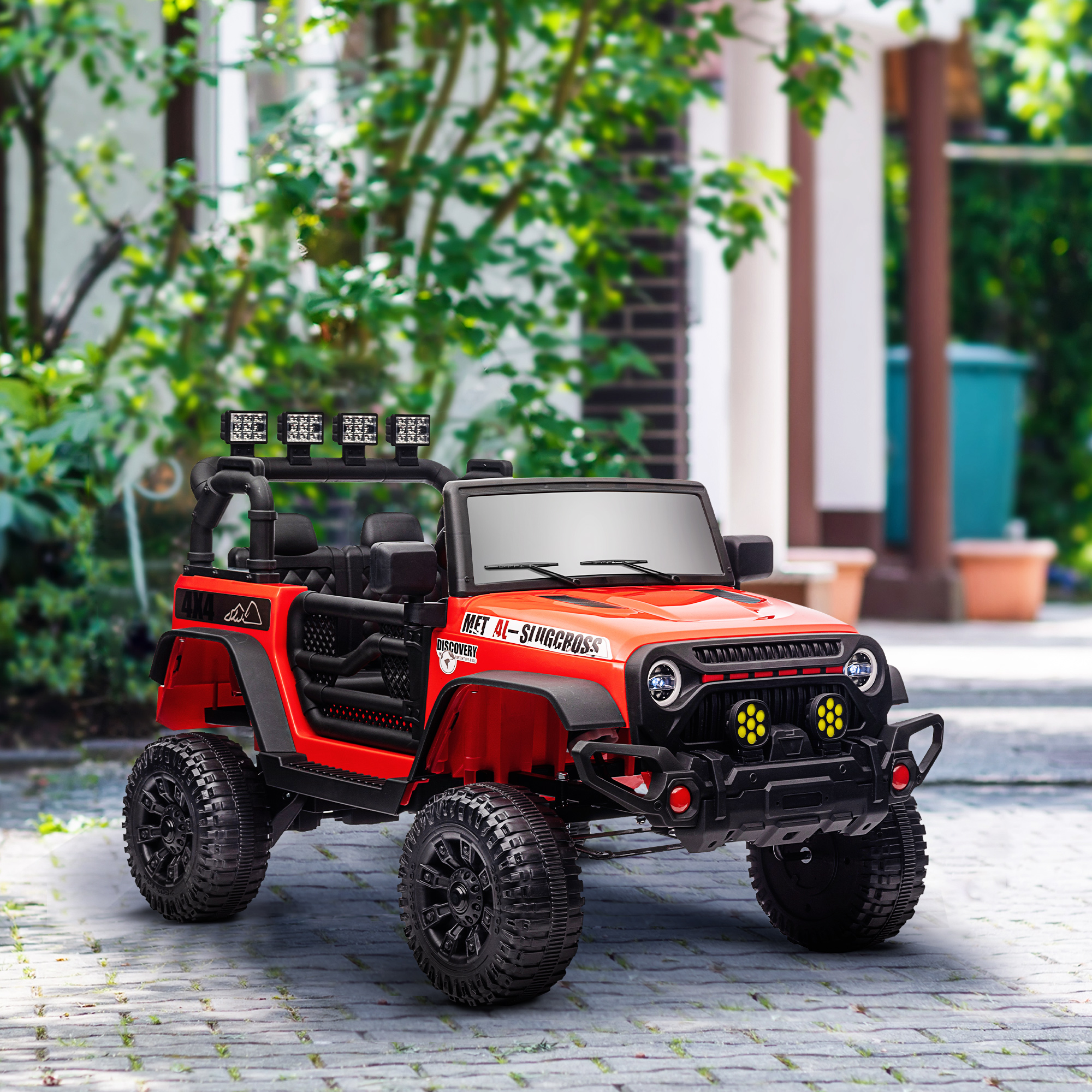 Qaba 12V Ride On Truck, Electric Car For Kids, Battery Powered Ride On Car, Parent Remote, 4 Suspension Wheels, Music Horn LED Lights, Red