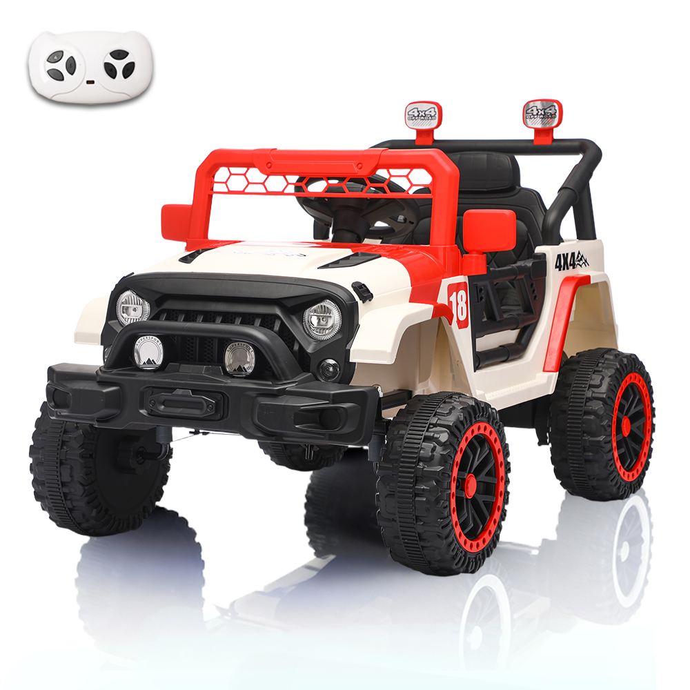 12V Ride On Car With Parent Remote Control, Toddler Electric Car With Spring Suspension, LED Lights & Music Player - Safe Battery Toy For Kids, Christmas & Birthday Gift WIGHT RED