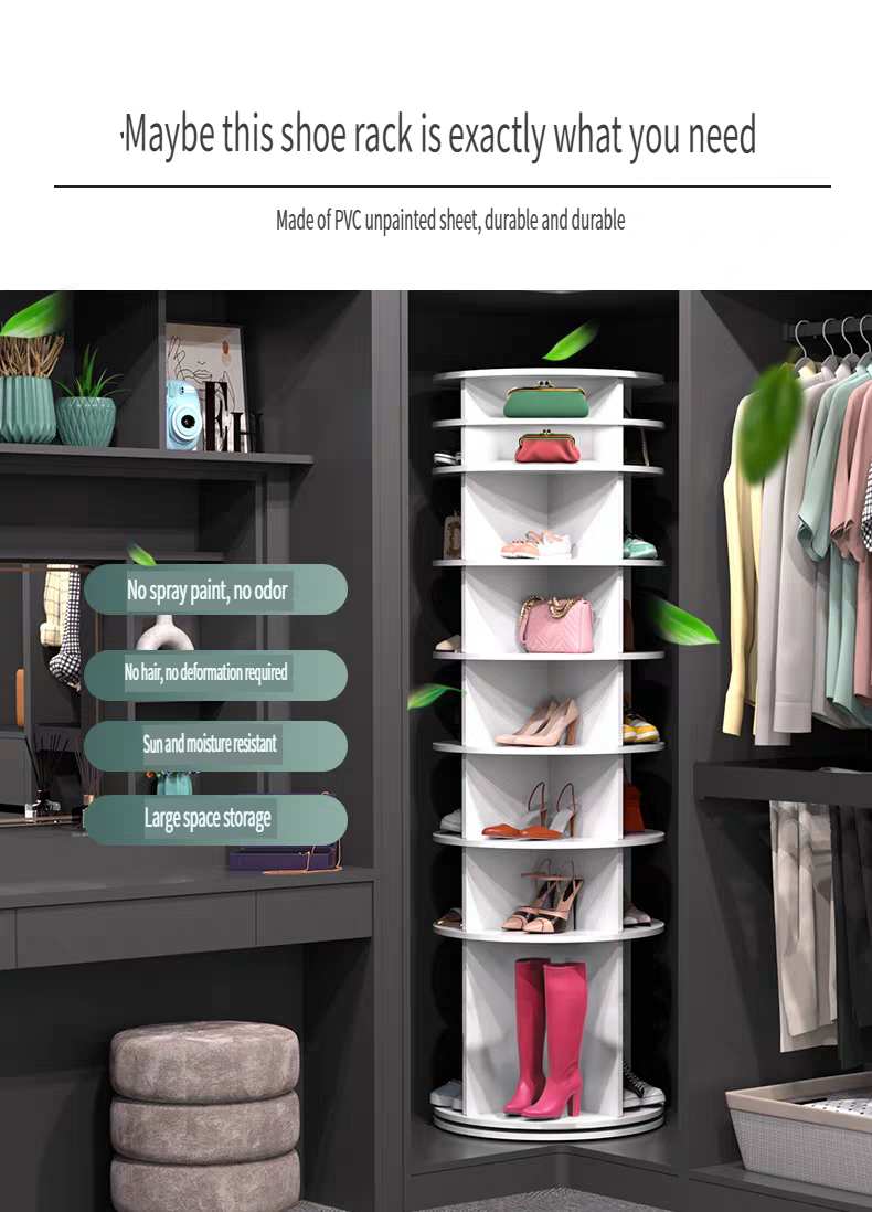 8 Tier Rotating Shoe Rack Tower, Spinning Shoe Display, Shoe Organizer,360 Shoe Rack Storage Round Carousel, Vertical Handbag Rotate Shoes Closet Organization WHITE