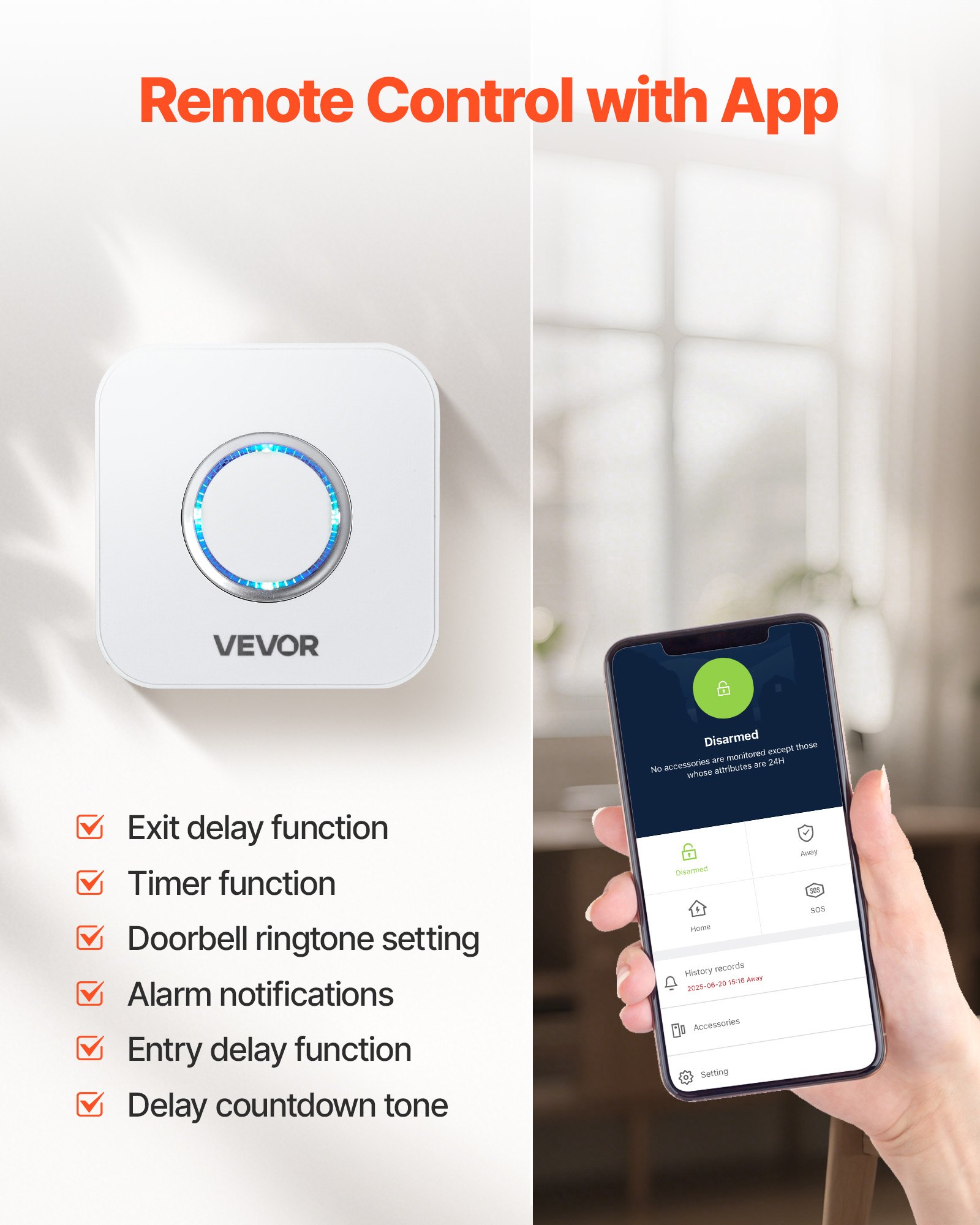 Door Chime, DC 12V, Wireless Door Open Contact Sensor Alarm Chime With 656 Ft Range, Remote Control With App, Doors Ringer Alert For Business, Store, Home, Office (6 Sensors + 1 Receiver)