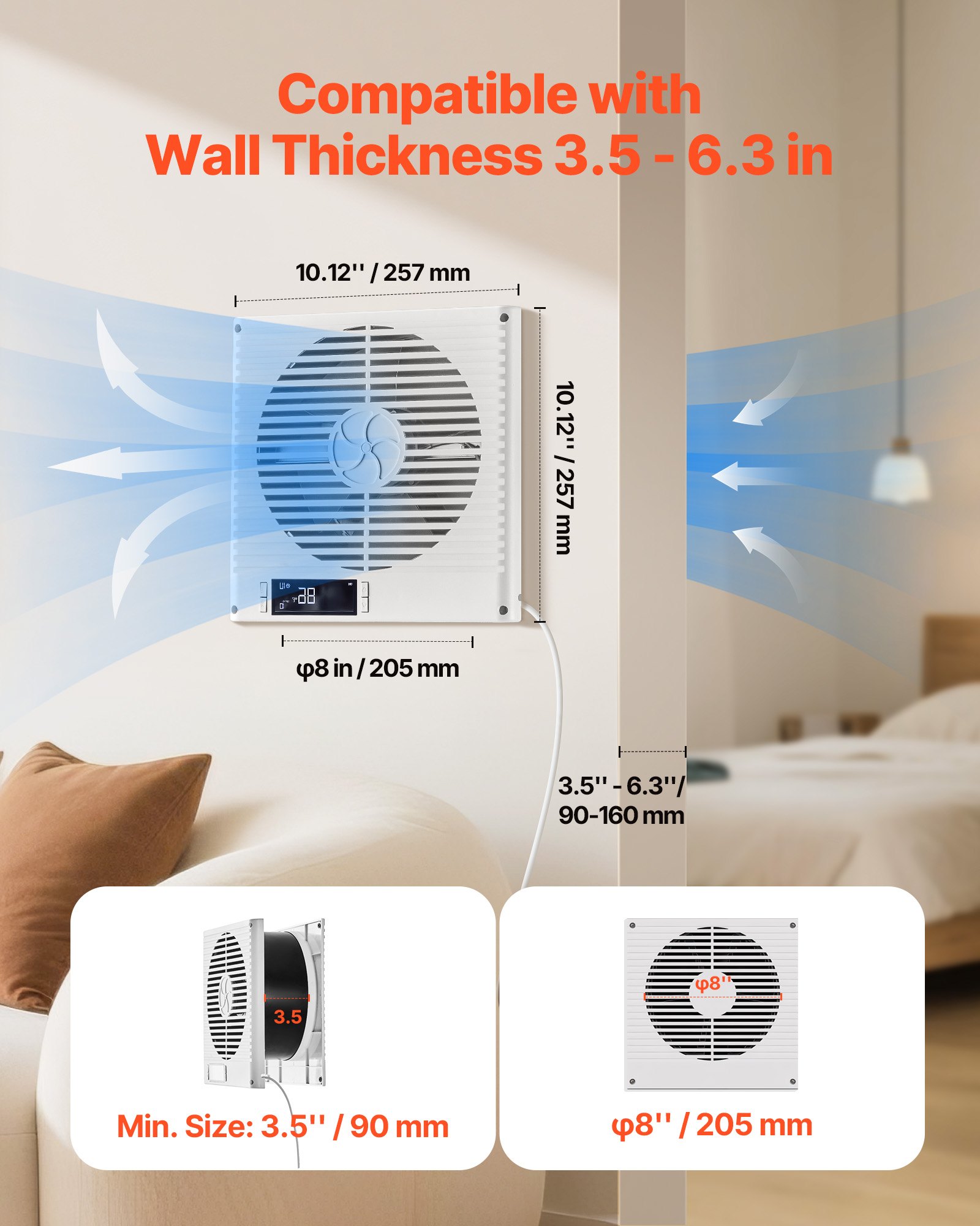 7.5-Inch Room To Room Fan, 2-in-1 305 CFM Through Wall Fan With Remote Control & Two-Way Airflow, 10-Speed Ventilation Quiet Vent For Kitchen, Living & Laundry Room Workshop