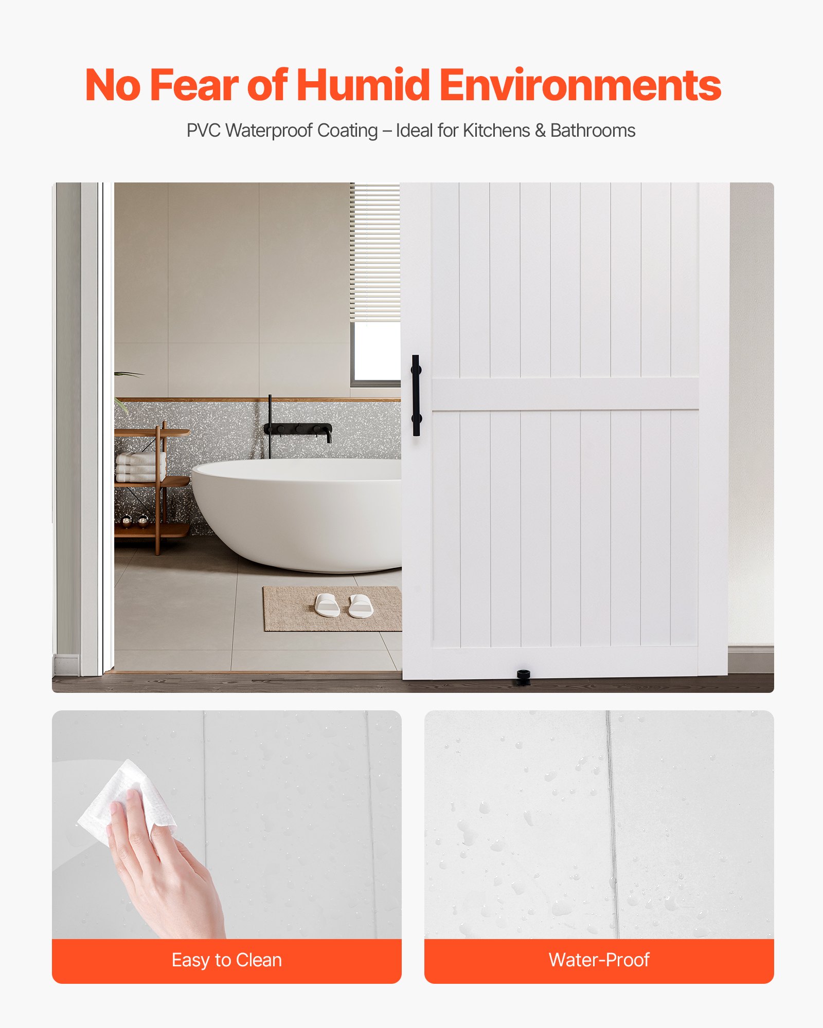 Sliding Barn Door, 48 X 84 Inch, High-Strength MDF Panel, Barn Door With Hardware Kit, Water-Proof PVC Surface, Easy To Install, H-Frame, Smoothly And Quietly Sliding For Living Room, Bathroom