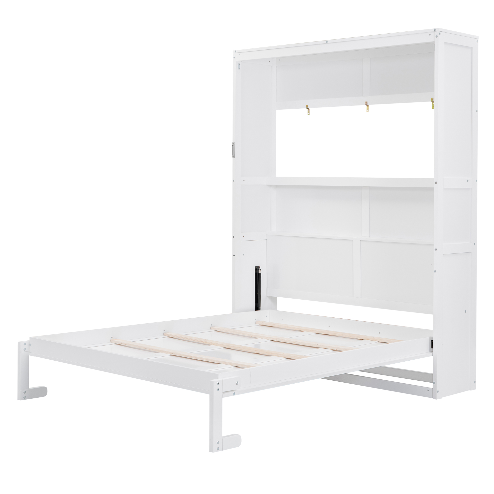 Queen Size Murphy Bed Wall Bed With Shelves,White_voghion.com