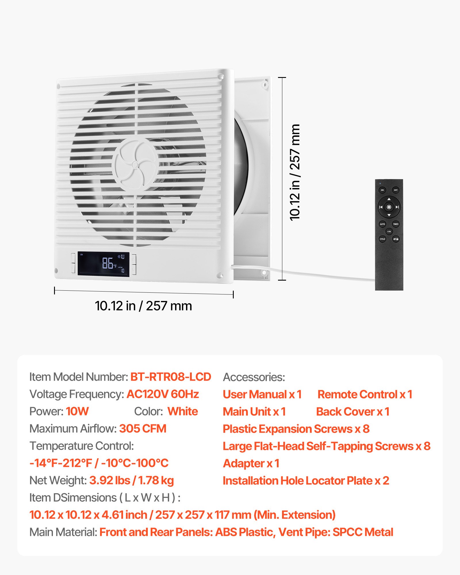 7.5-Inch Room To Room Fan, 2-in-1 305 CFM Through Wall Fan With Remote Control & Two-Way Airflow, 10-Speed Ventilation Quiet Vent For Kitchen, Living & Laundry Room Workshop