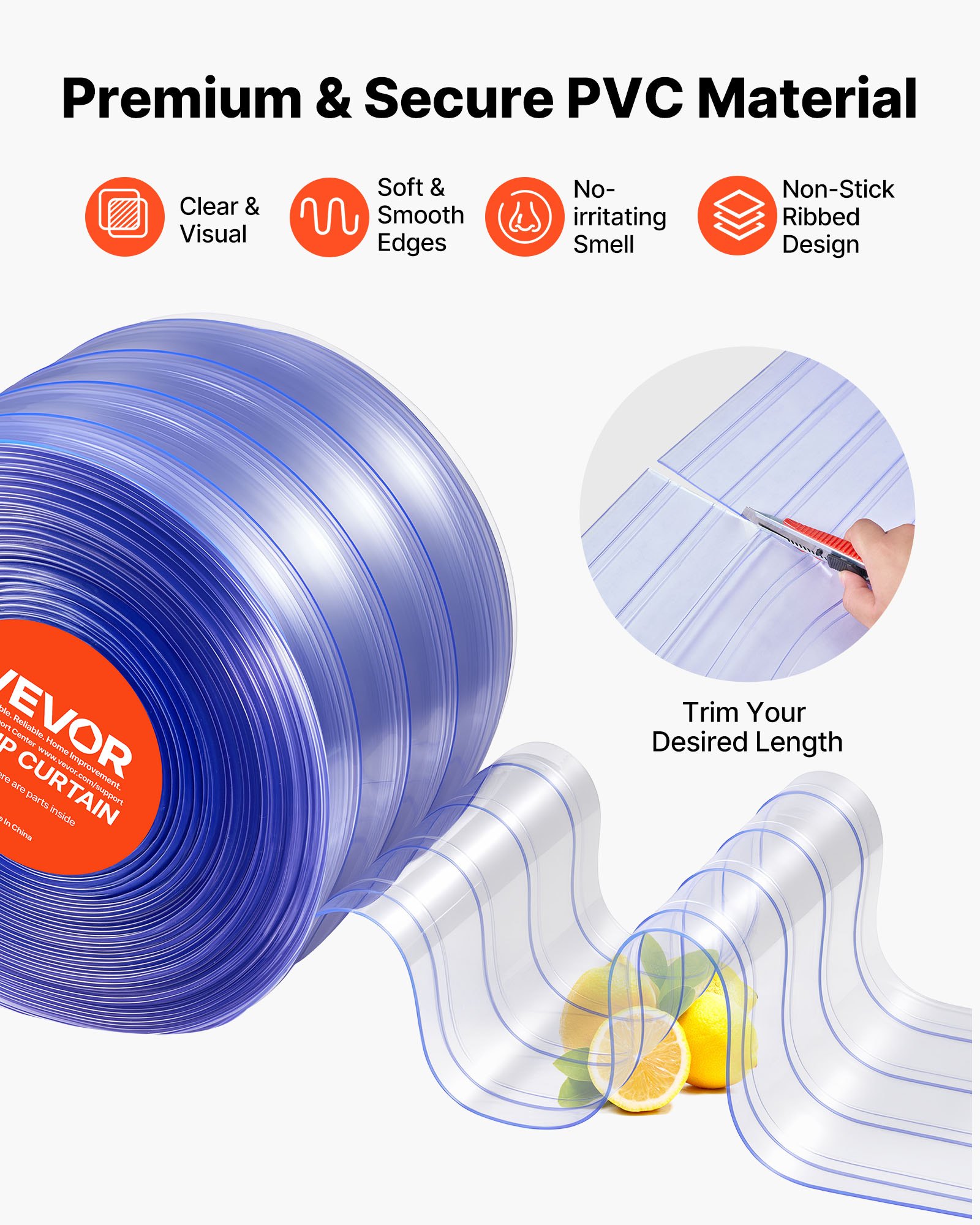 Clear PVC Strip Curtain, 75 Ft Length X 8 In Width, Ribbed Plastic Door Strip Bulk Roll, Walk In Freezer Cooler Curtain Strips For Doorways Of Supermarket, Garage, Warehouse, Pet Animal House