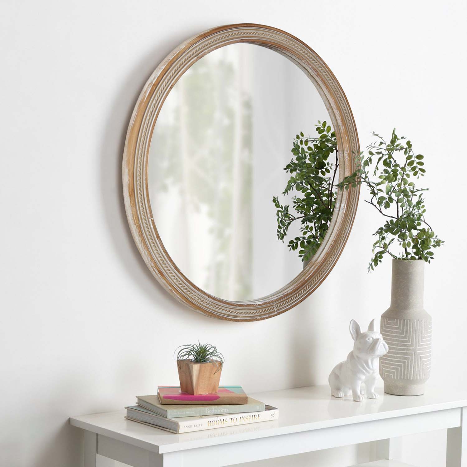 Round Rattan-Textured Wall Mirror, picture 3 of 4