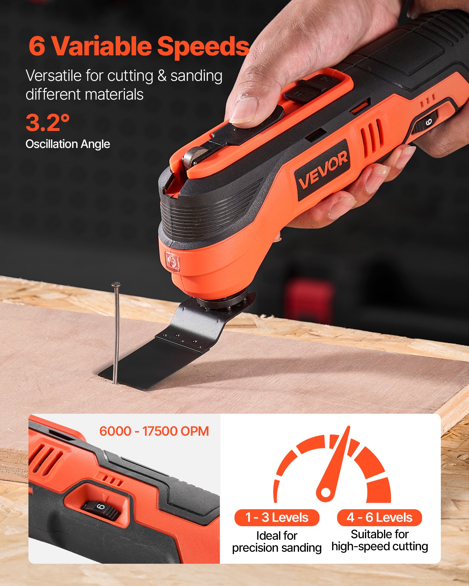 Cordless Oscillating Tool, 12V Multitool Oscillating Saw Tool With 6 Variable Speeds 6000 - 17500 OPM, 3.2° Oscillation Angle, 2.0Ah Battery Pack & Charger, 8PCS Saw Accessories & LED Work Light_voghion.com