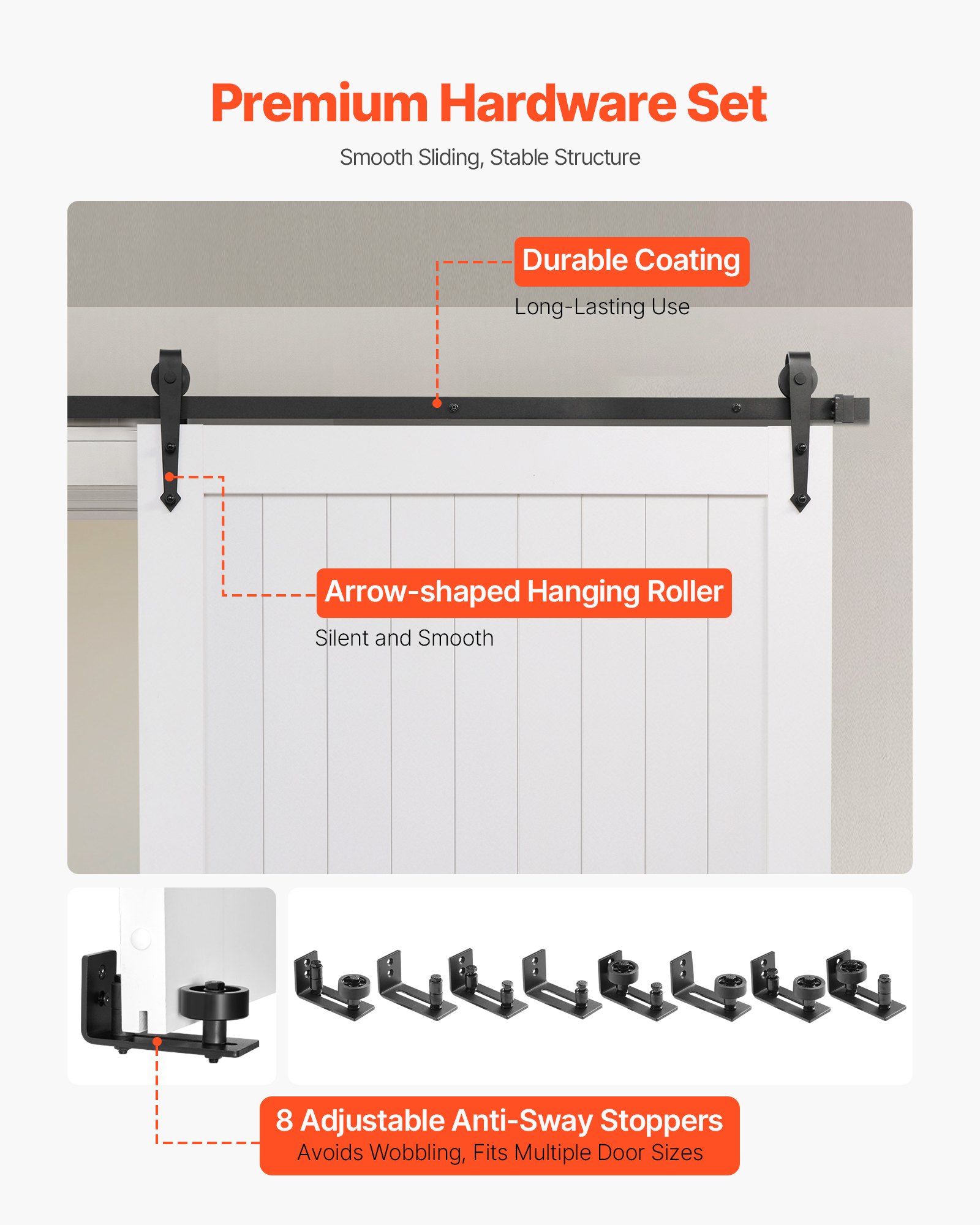 Sliding Barn Door, 48 X 84 Inch, High-Strength MDF Panel, Barn Door With Hardware Kit, Water-Proof PVC Surface, Easy To Install, H-Frame, Smoothly And Quietly Sliding For Living Room, Bathroom
