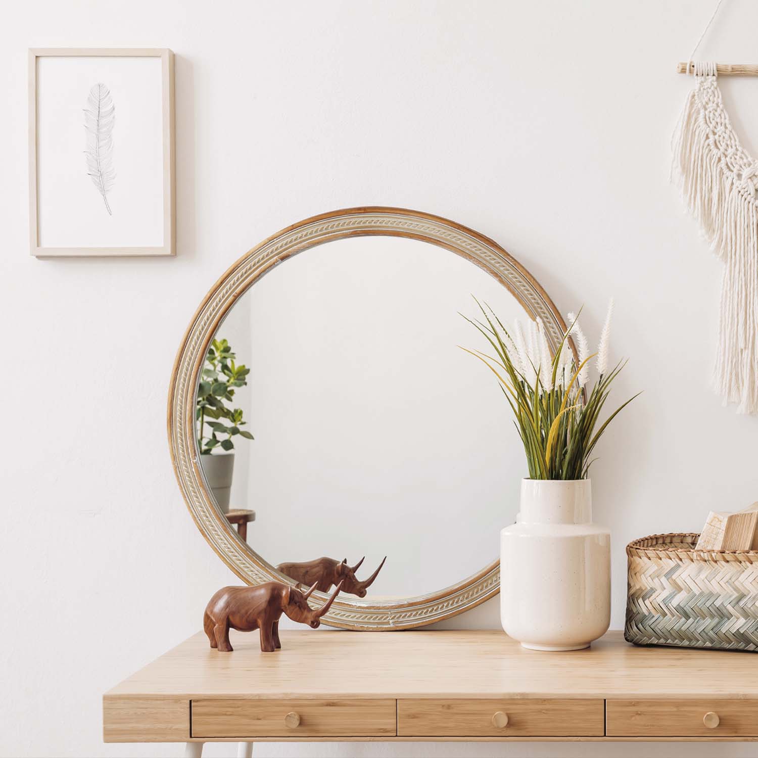 Round Rattan-Textured Wall Mirror, picture 4 of 4