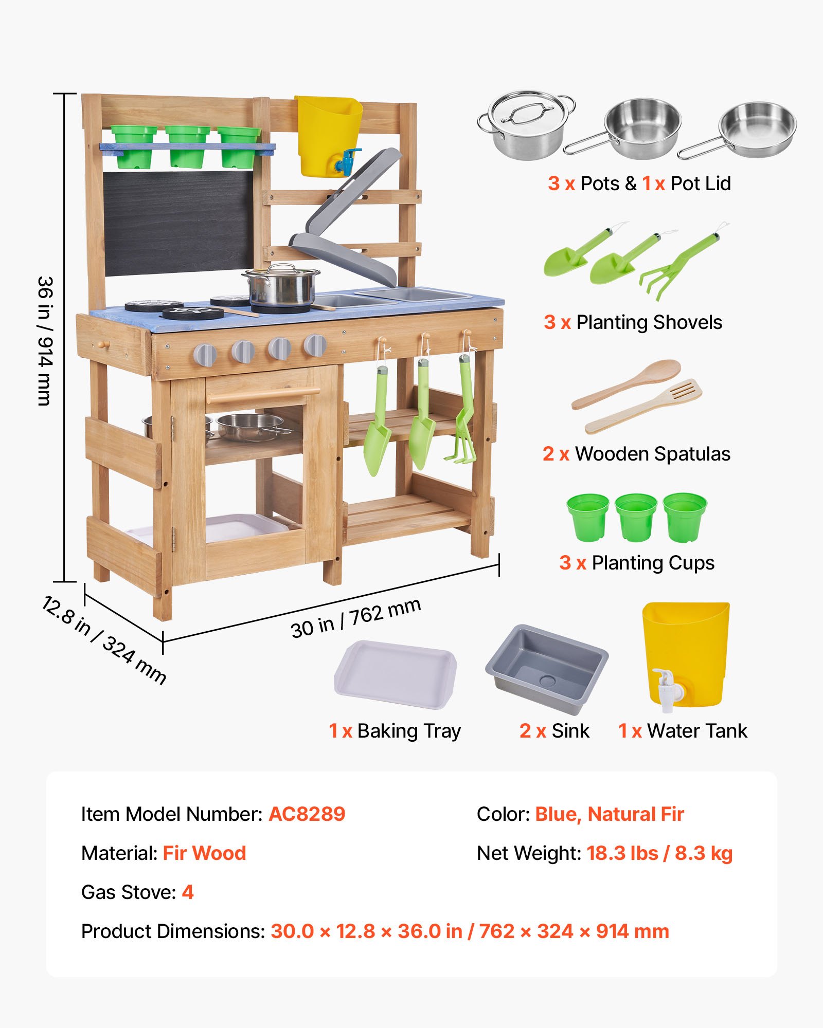 Mud Kitchen, Outdoor Mud Kitchen For Kids, Wood Outdoor Play Kitchens With Stoves, Hooks, Sinks, Planting Shovels, Spatulas, Handle, Cookware Pots And Accessories, Play With Water And Sand