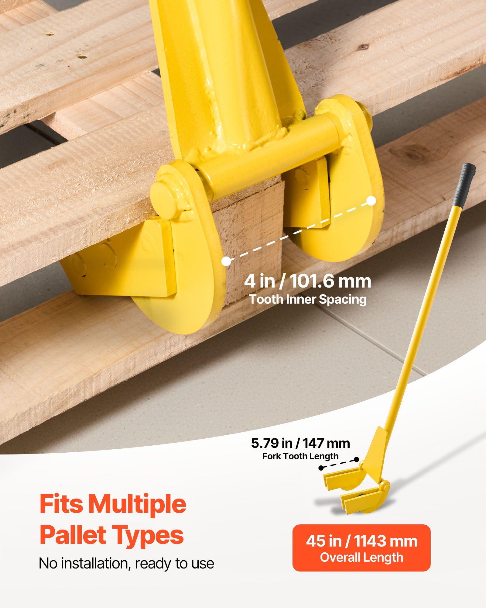 Pallet Buster Tool, 41 Inch Carbon Steel Handle Wrecking Pry Bar, 2000 Lbs Weight Capacity, Heavy Duty Deck Board Removal Tool, Breaker Bar For Flooring, Framing, Roofing, Trim, Drywall