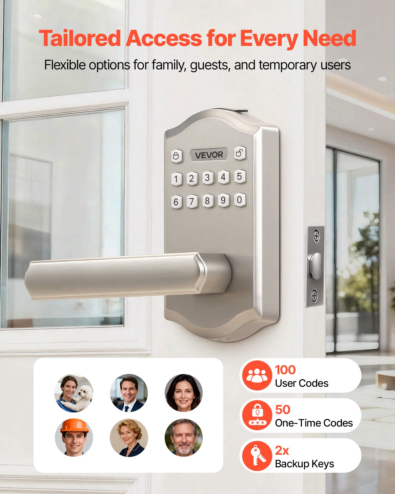 Keyless Entry Door Lock With Handle, Electronic Lever Door Handle With Keypad, Customizable User Codes, Keyed Entry, Auto Lock, Anti-Peeking Password, Backlit Keypad, For Home, Satin Nickel